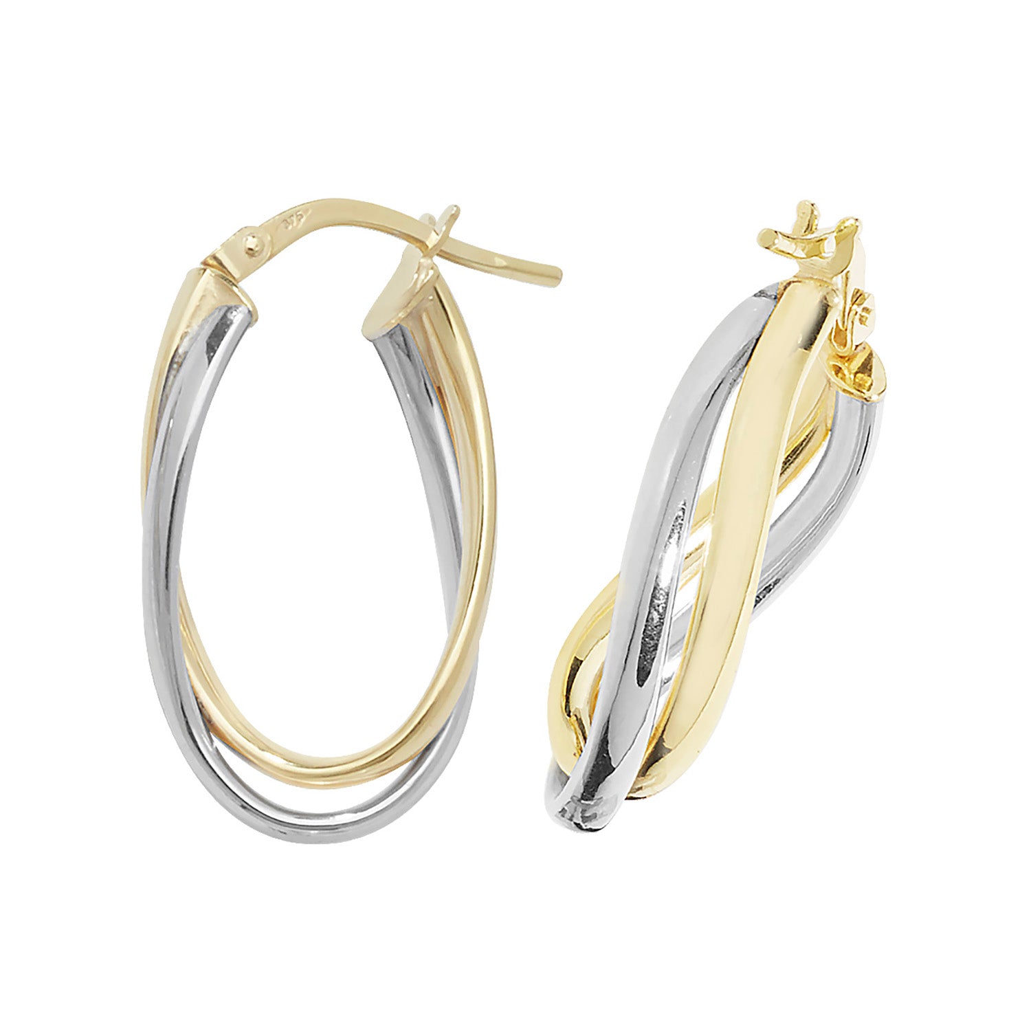 9CT YEL/WHT GOLD OVL HOOP EARRINGS