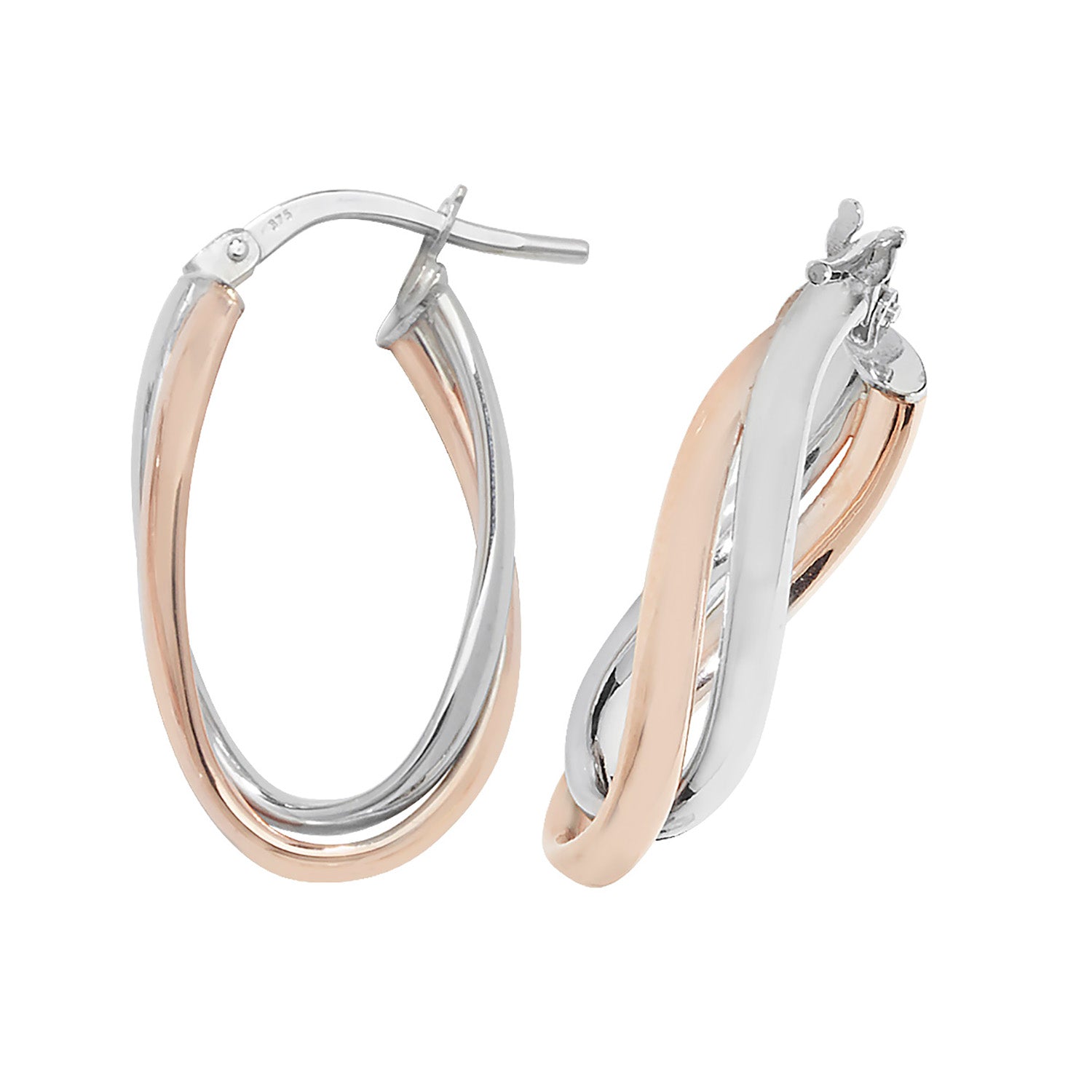 9CT ROSE/WHT GOLD OVL HOOP EARRINGS