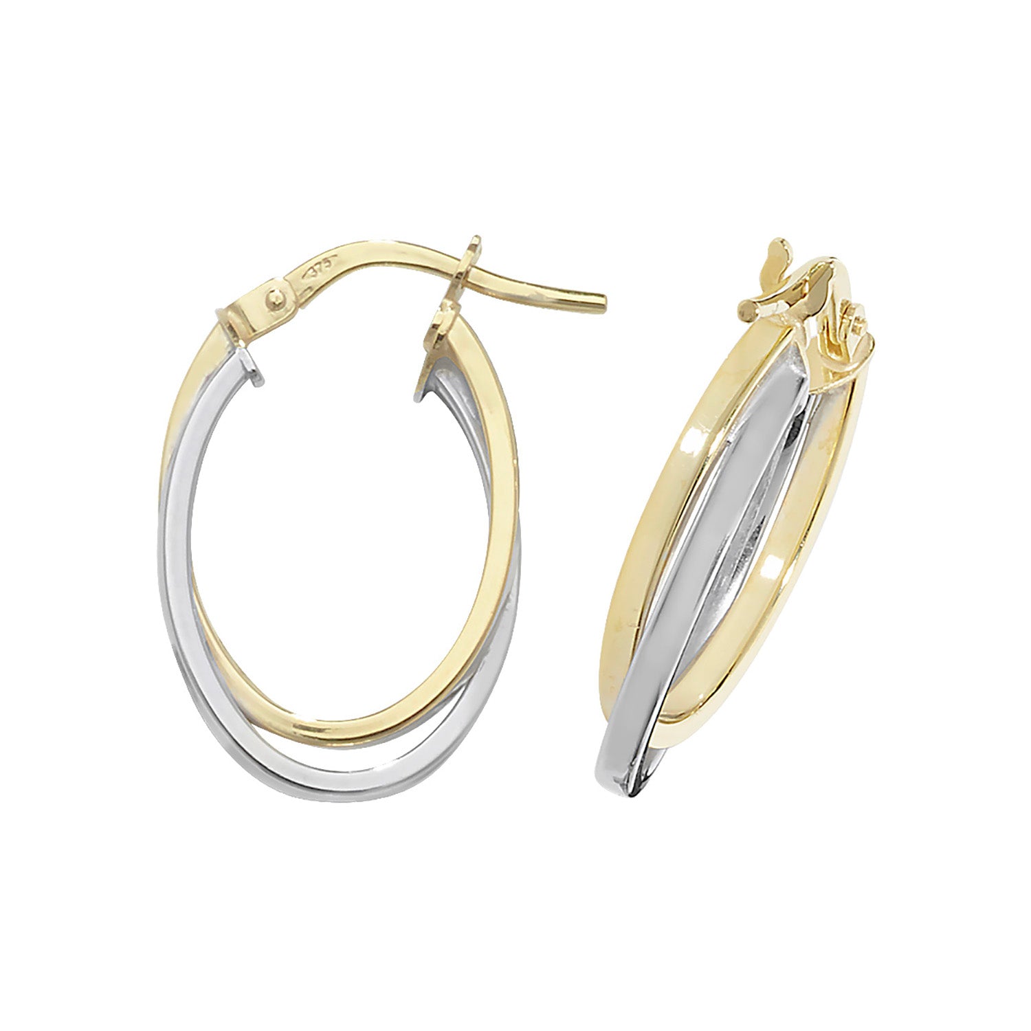 9CT YEL/WHT GOLD OVL DBL HOOP EARRINGS