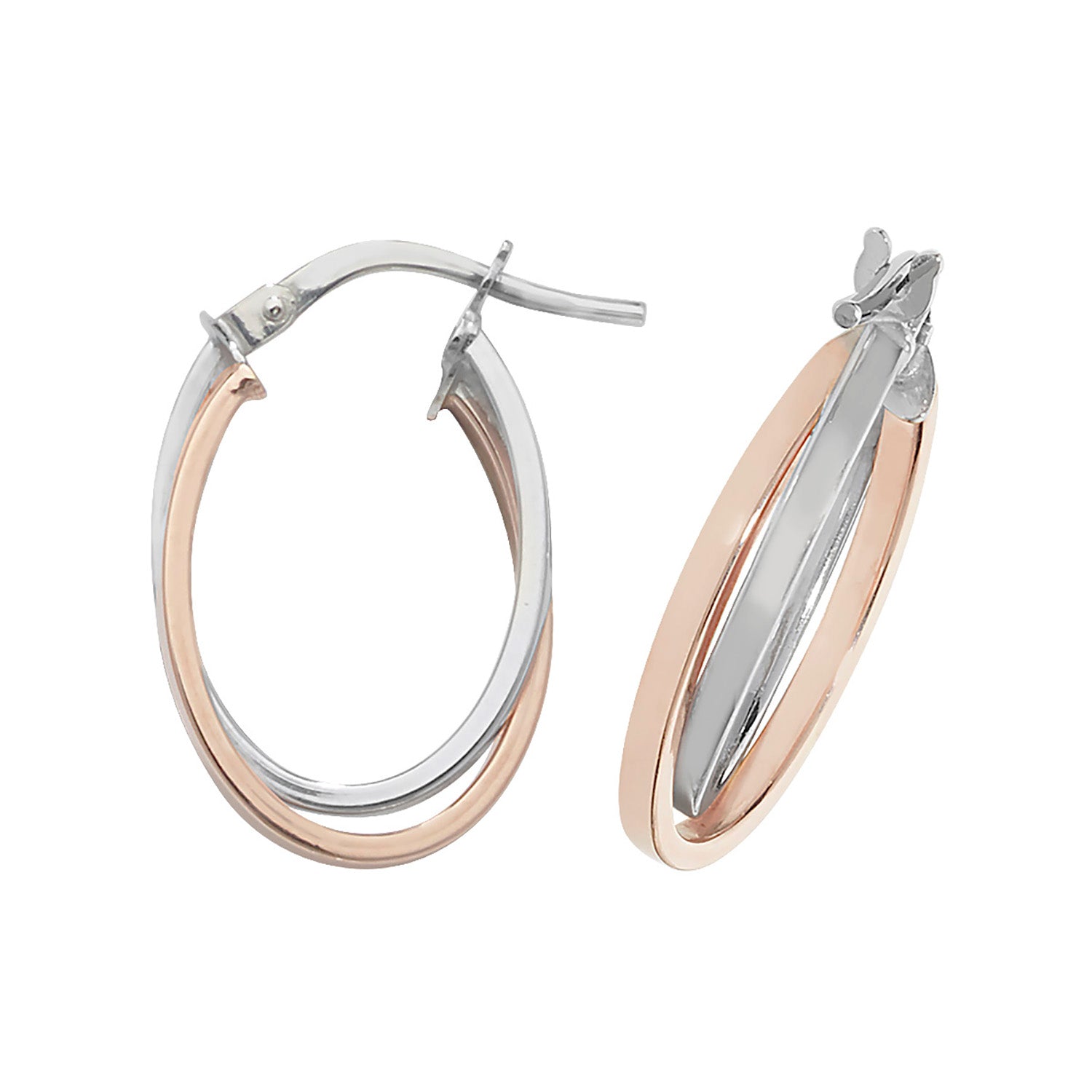 9CT ROSE/WHT GOLD OVL DBL HOOP EARRINGS