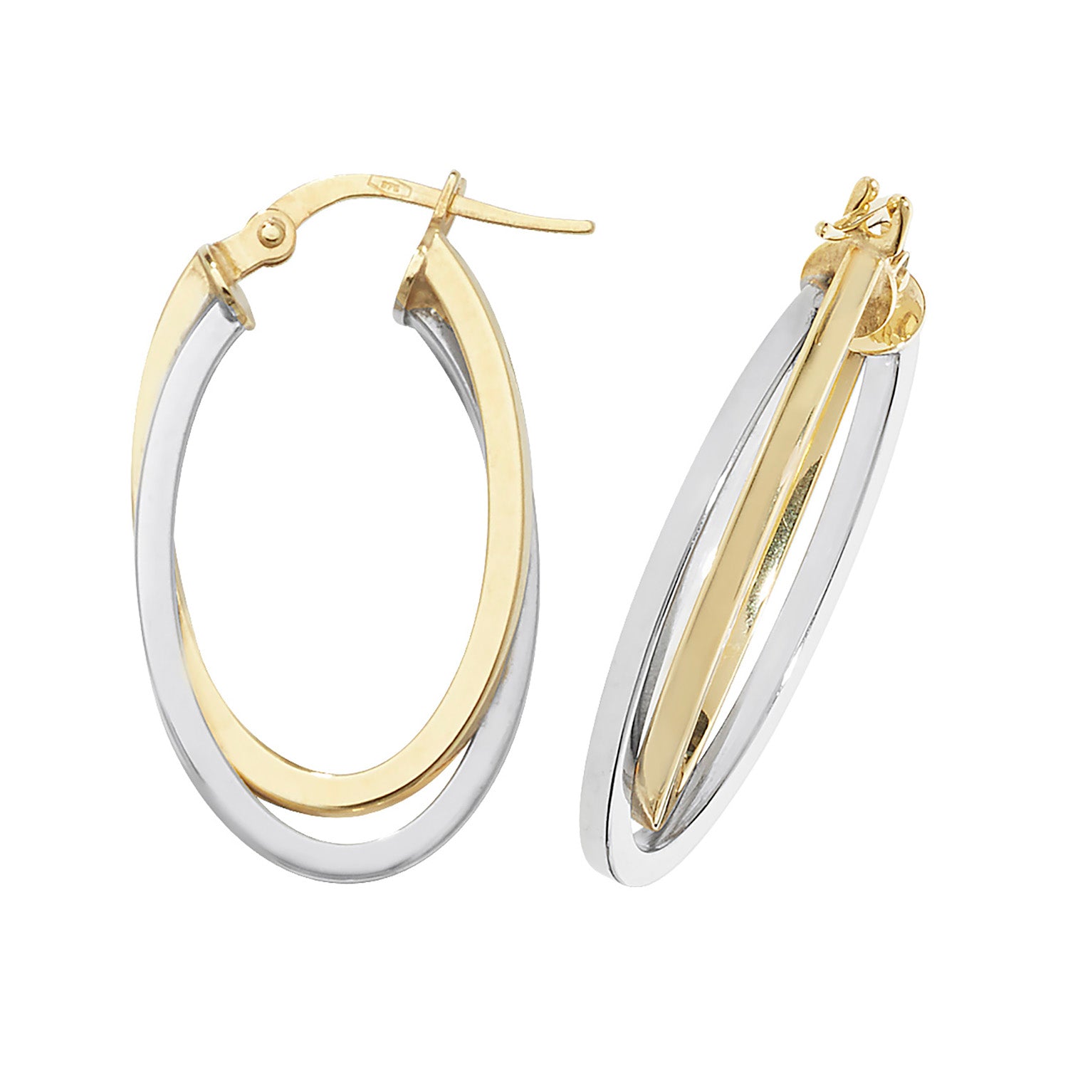 9CT YEL/WHT GOLD OVL DBL HOOP EARRINGS