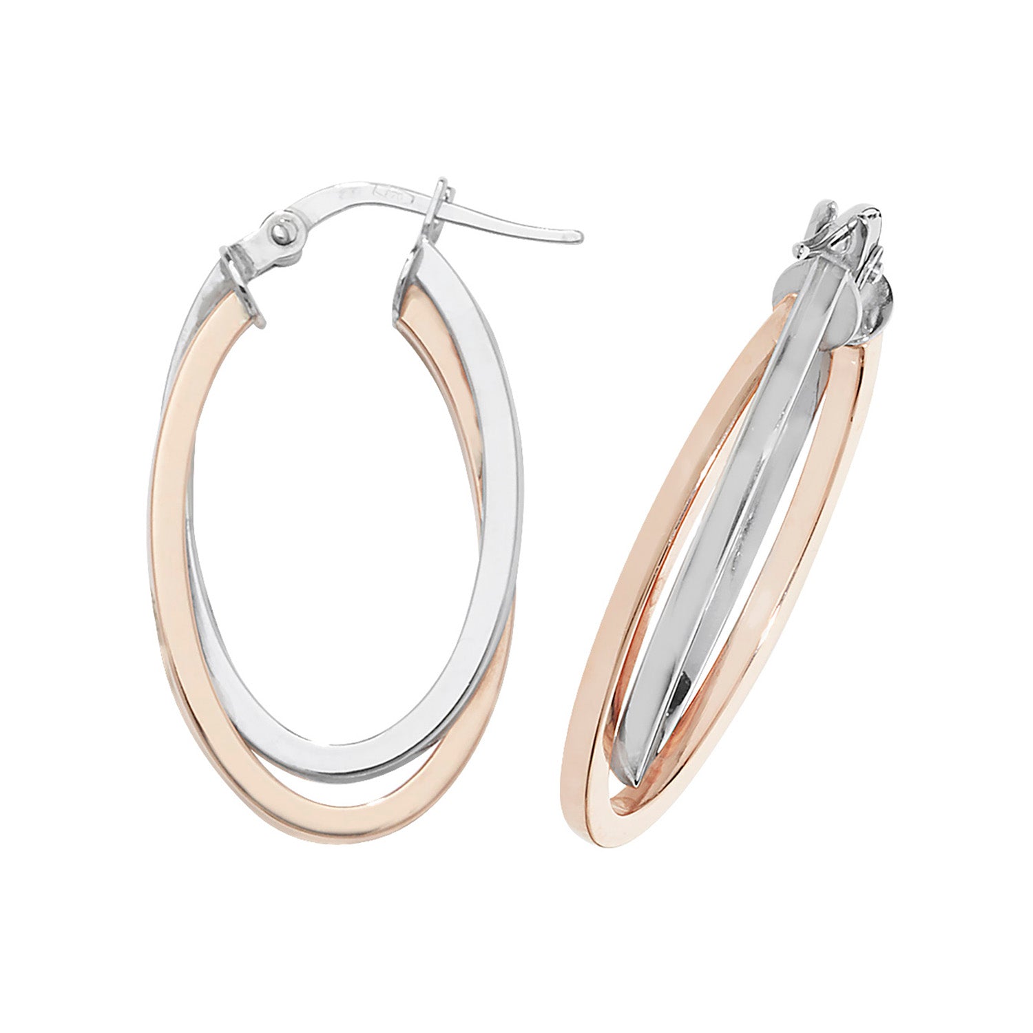 9CT ROSE/WHT GOLD OVL DBL HOOP EARRINGS