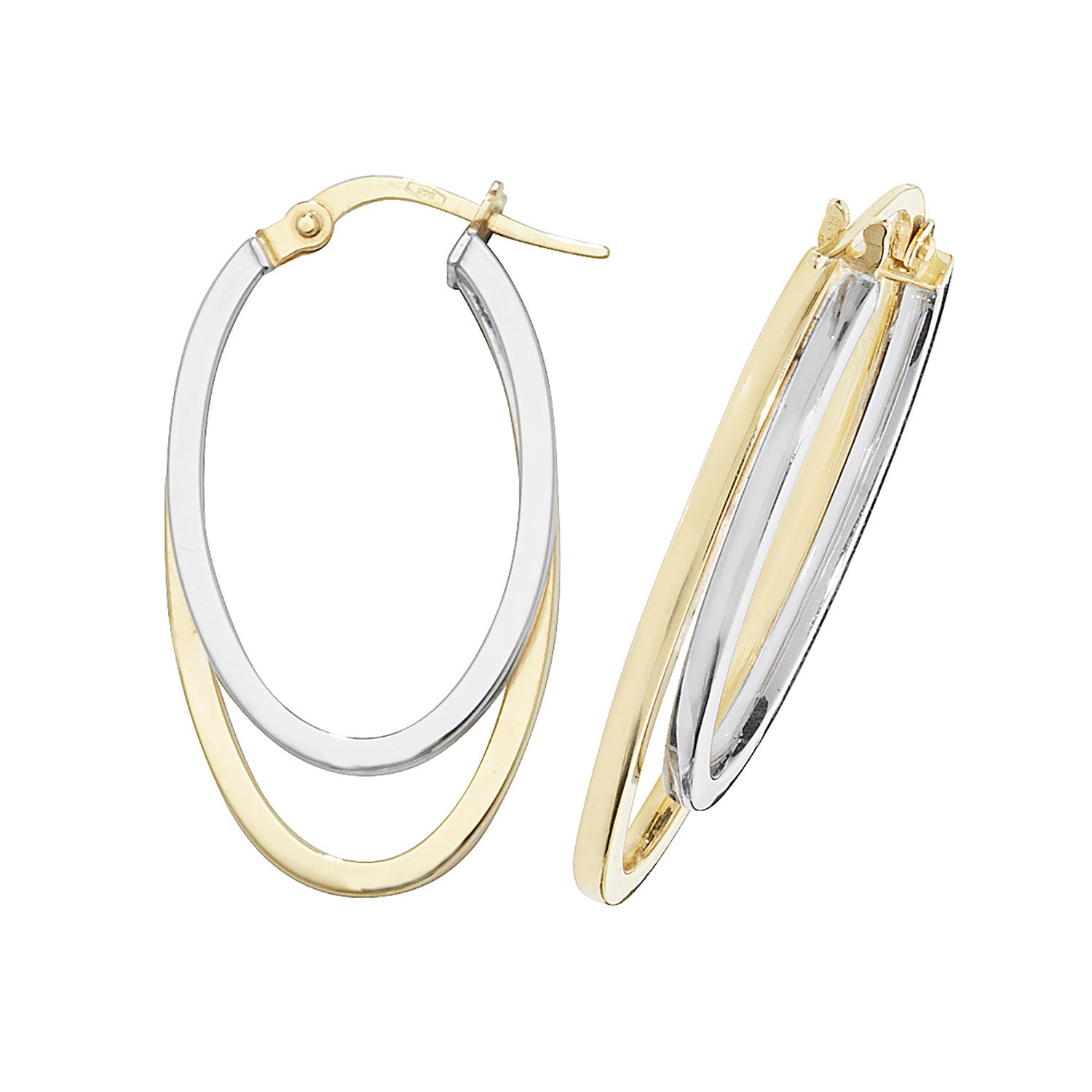 9CT YEL/WHT GOLD OVL DBL HOOP EARRINGS