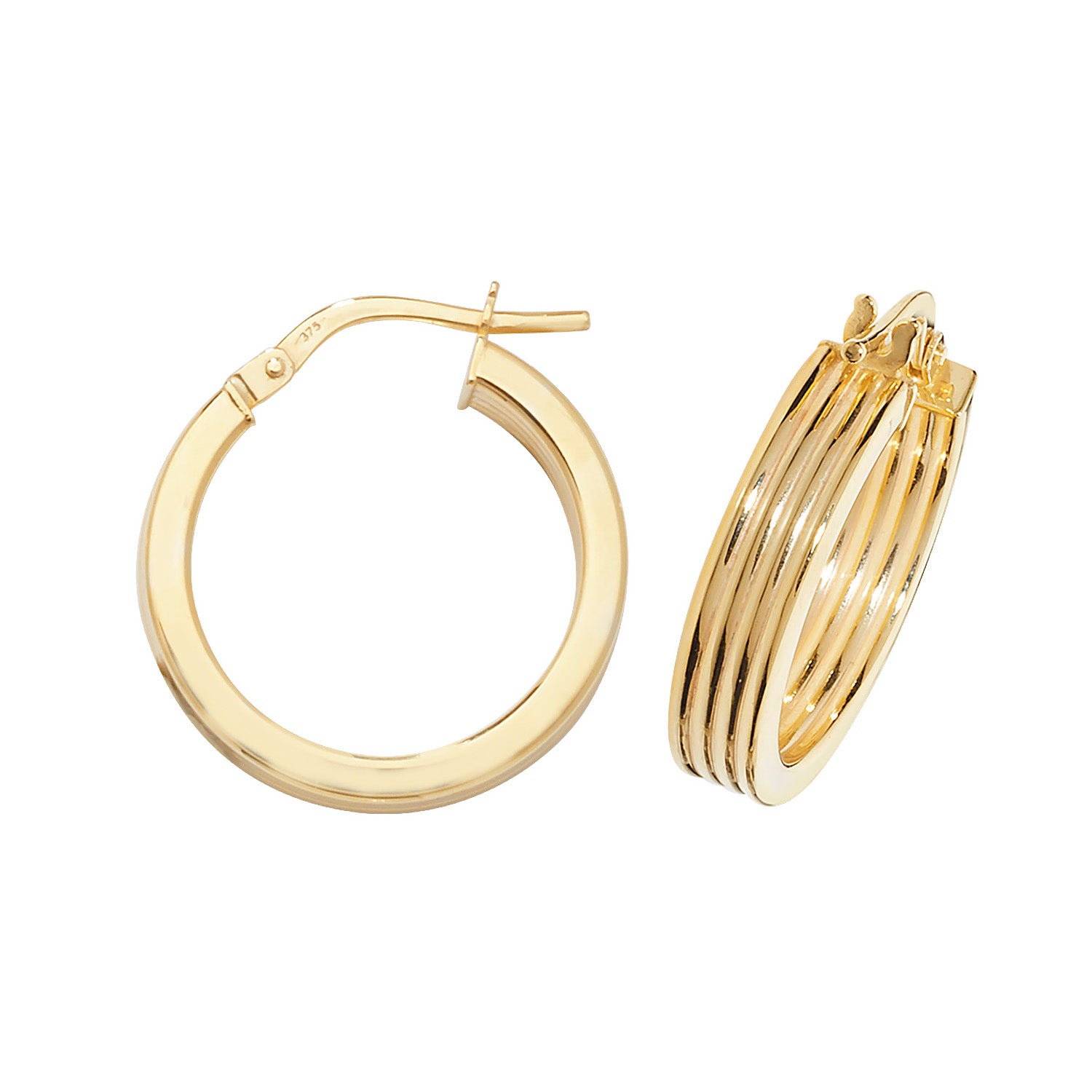 9CT YEL GOLD 15MM HOOP EARRINGS