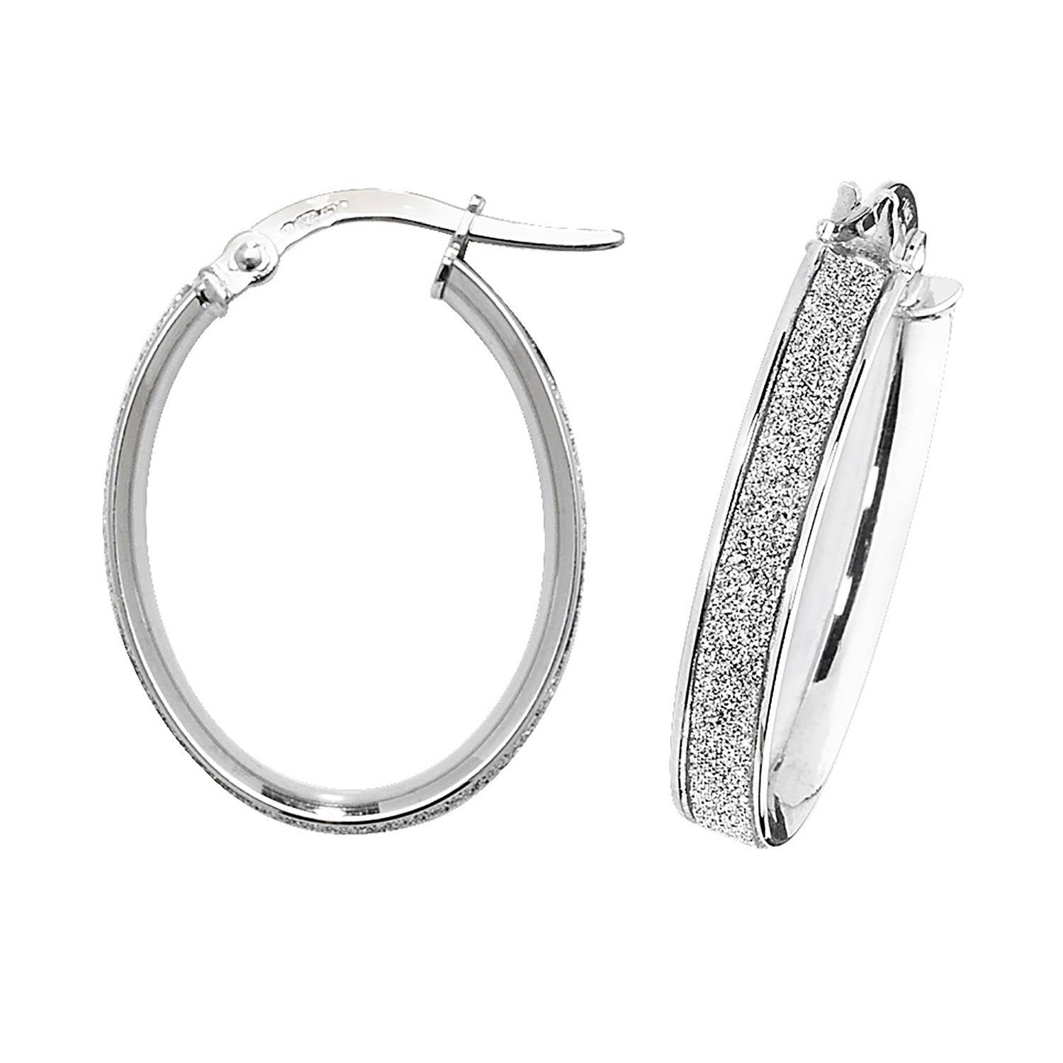9CT WHT GOLD OVL HOOP EARRINGS