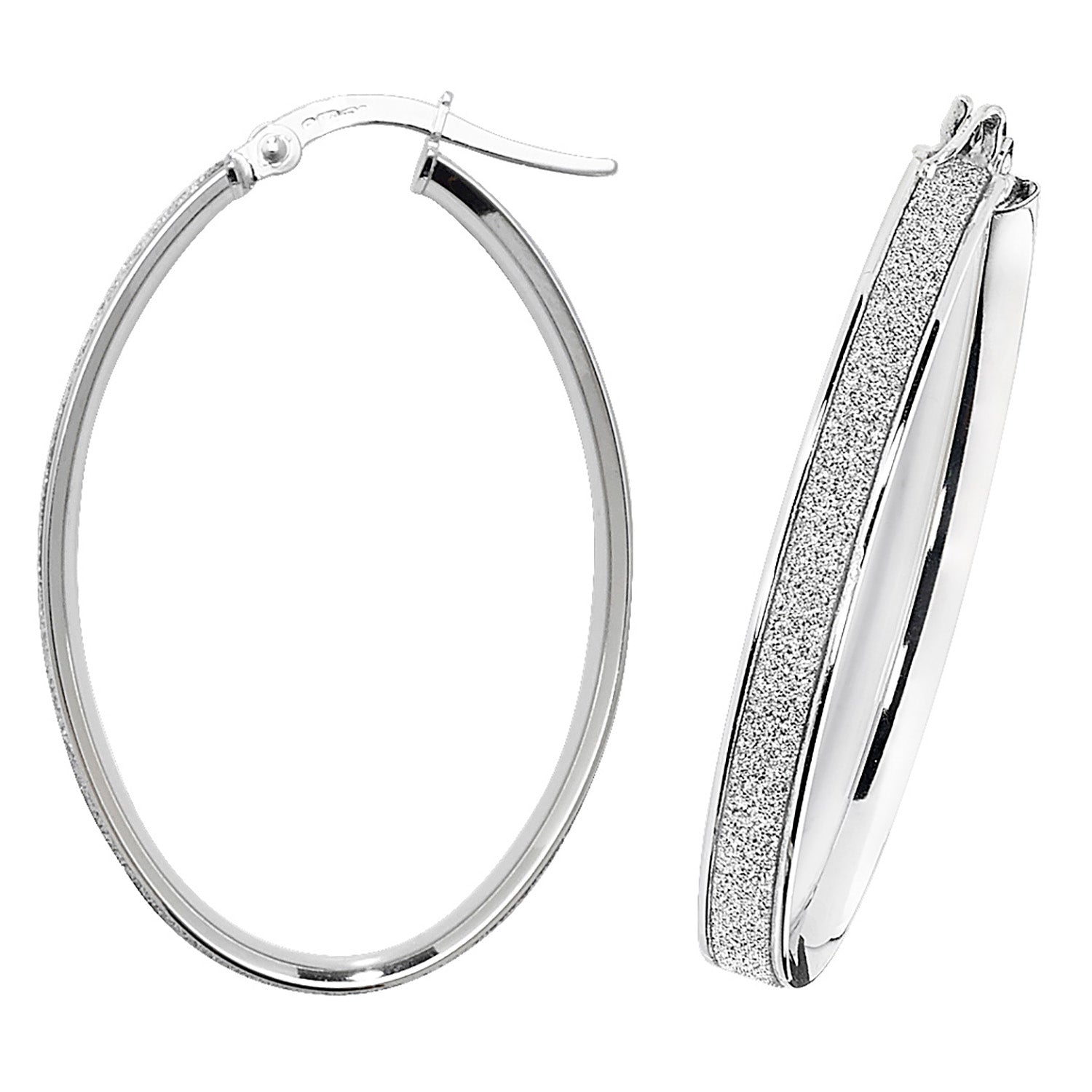 9CT WHT GOLD OVL HOOP EARRINGS