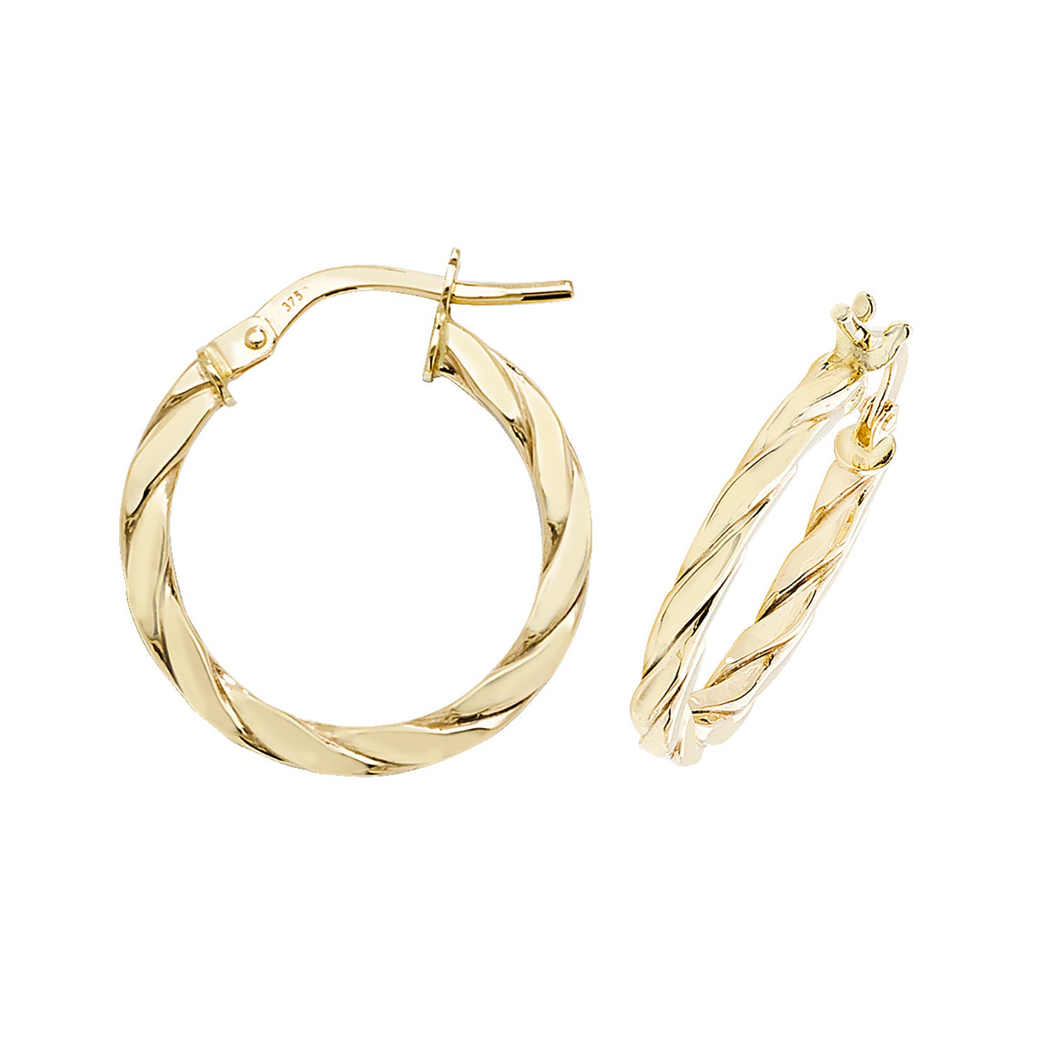 9CT YEL GOLD 15MM HOOP EARRINGS