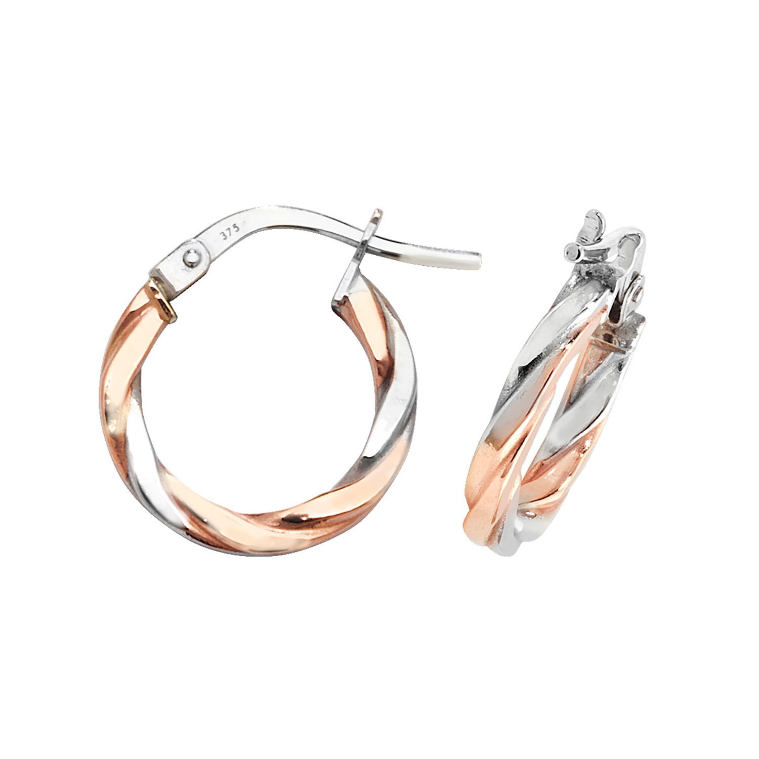 9CT ROSE/WHT GOLD 10MM HOOP EARRINGS