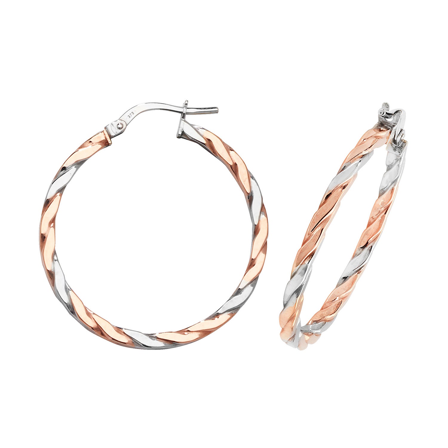 9CT ROSE/WHT GOLD 25MM HOOP EARRINGS