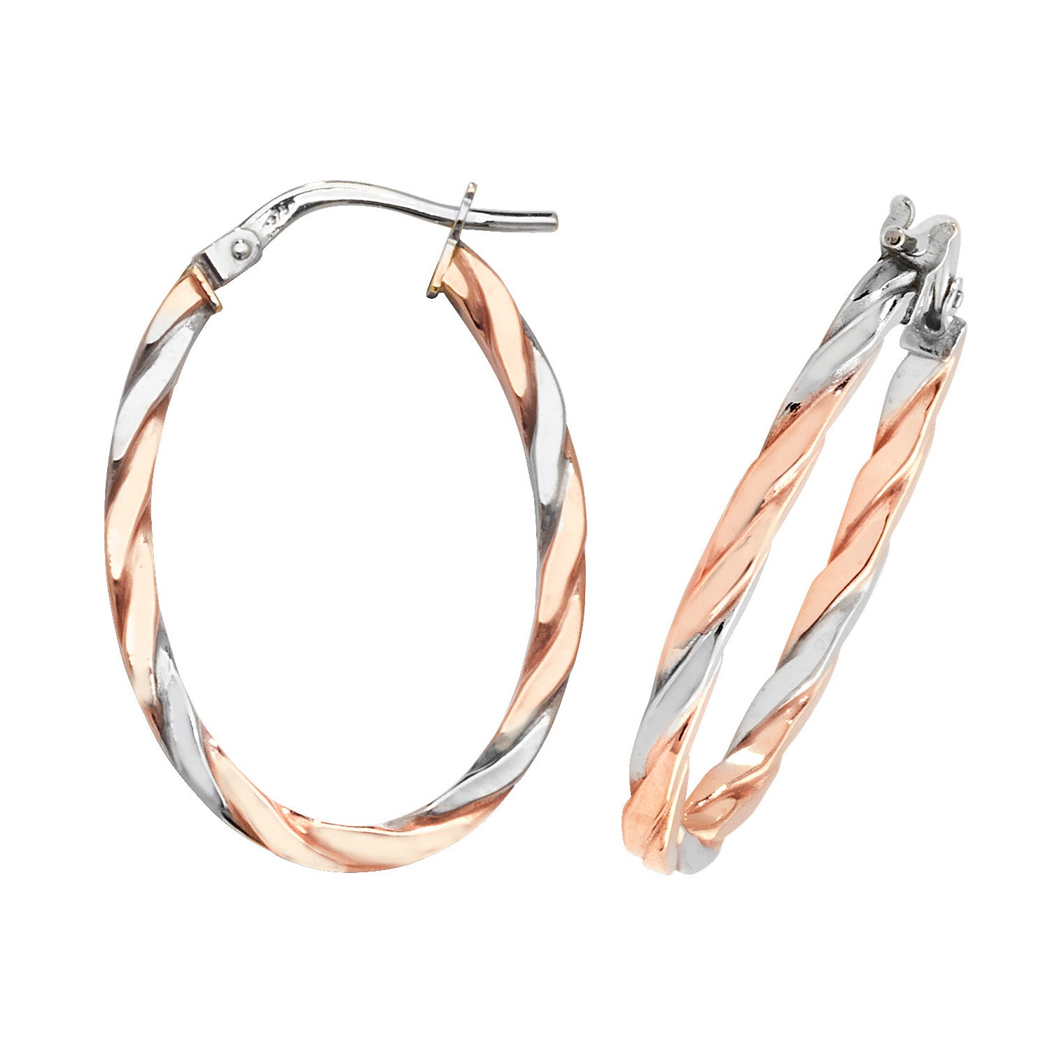 9CT ROSE/WHT GOLD OVL HOOP EARRINGS