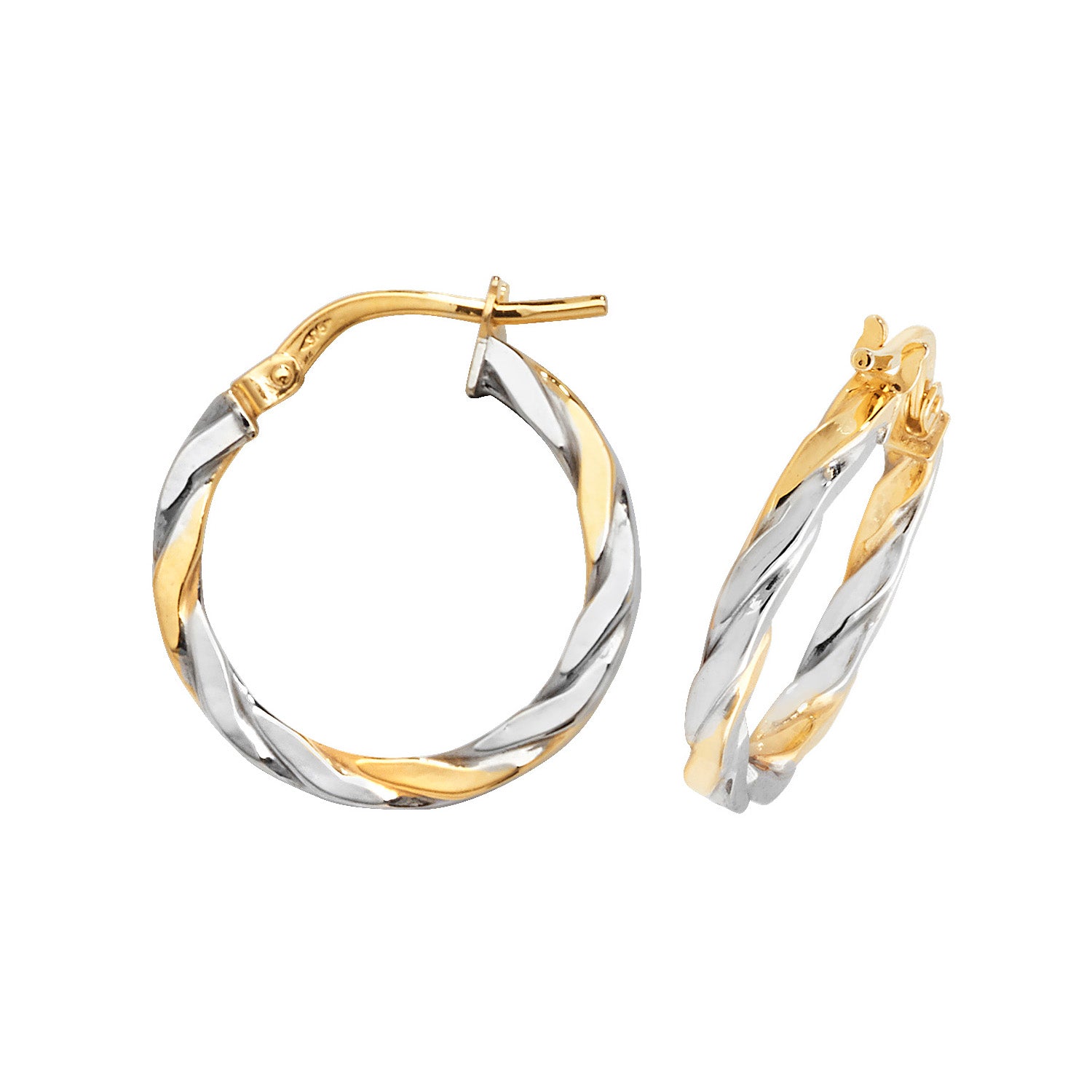 9CT YEL/WHT GOLD 15MM HOOP EARRINGS