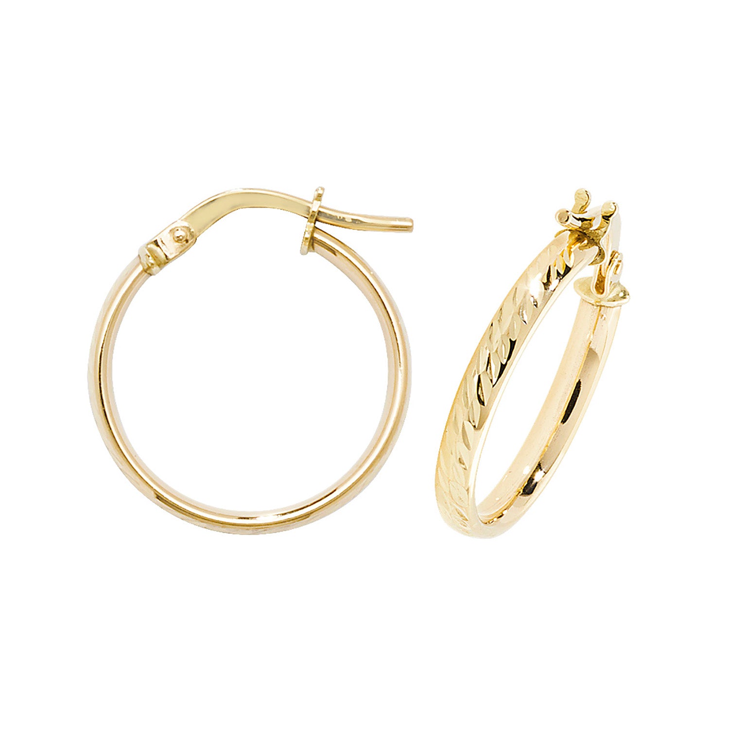9CT YEL GOLD 15MM DC HOOP EARRINGS