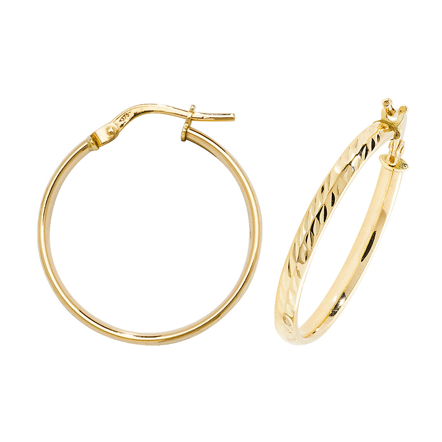 9CT YEL GOLD 20MM DC HOOP EARRINGS