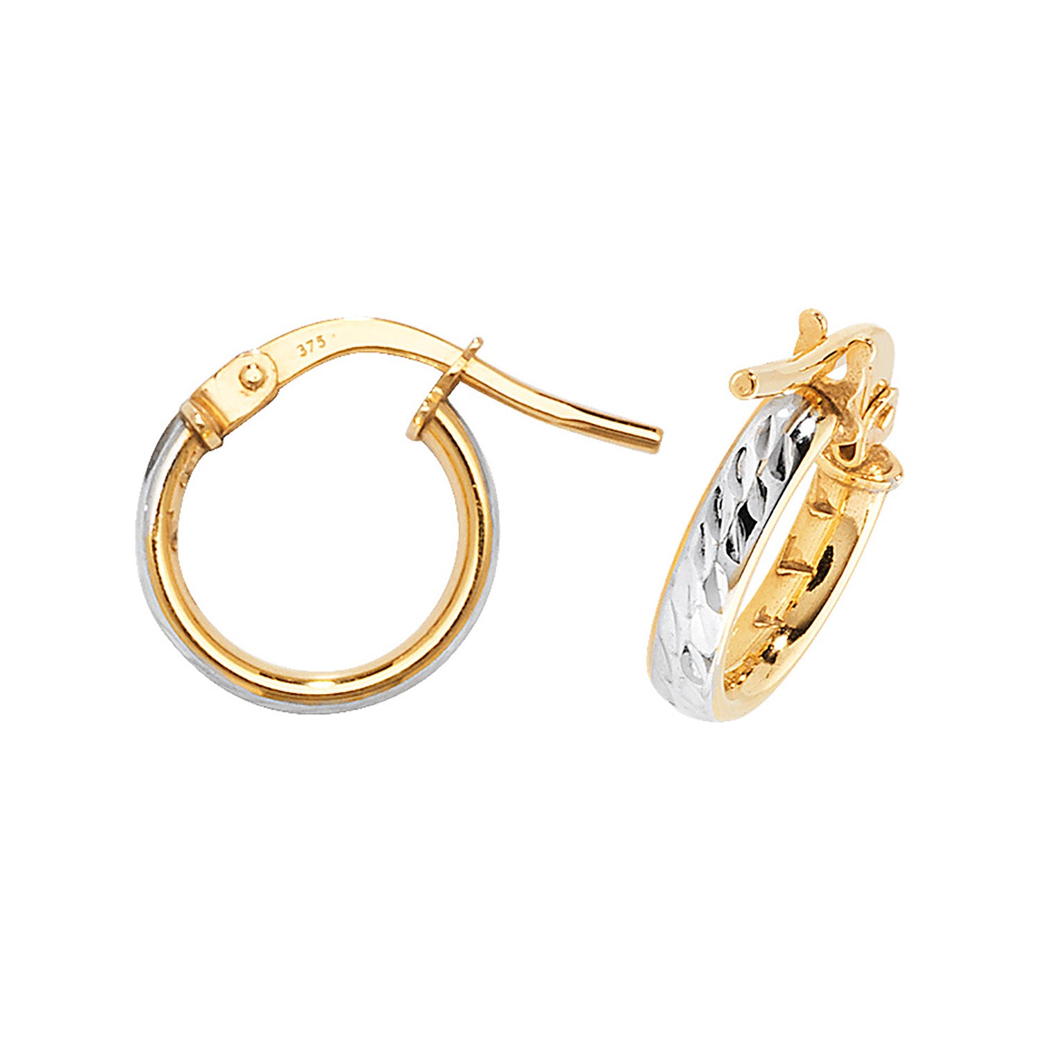 9CT YEL/WHT GOLD 08MM DC HOOP EARRINGS