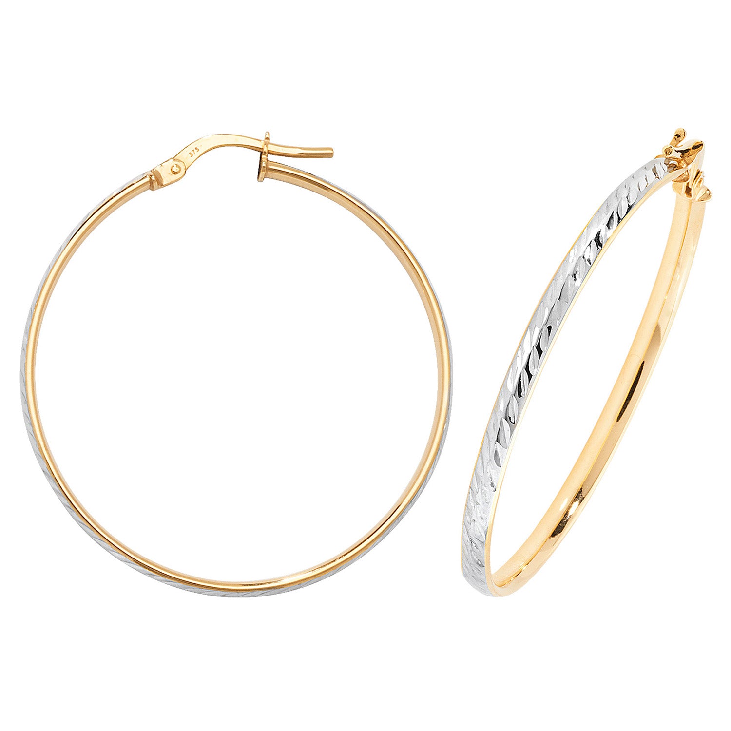 9CT YEL/WHT GOLD 30MM DC HOOP EARRINGS