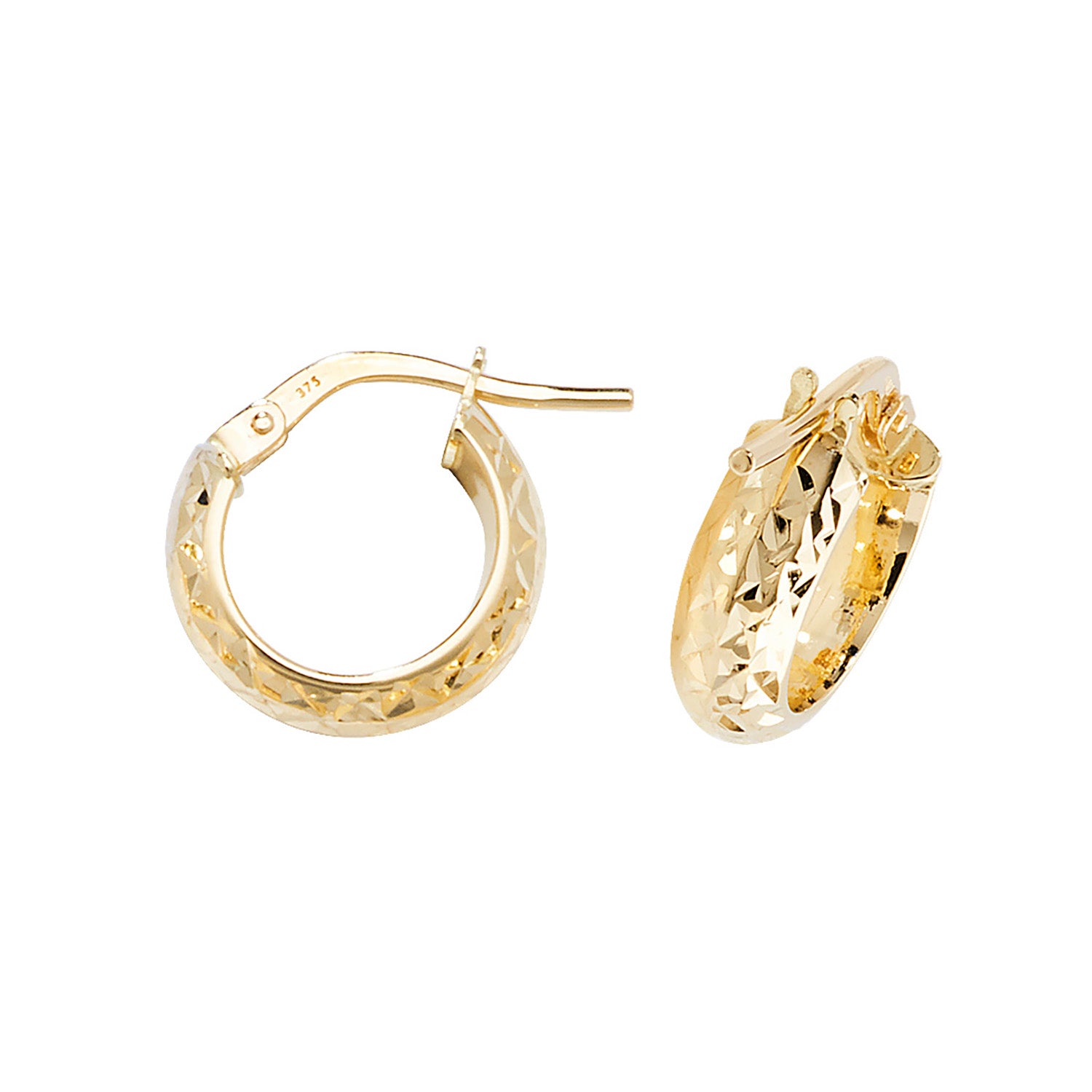 9CT YEL GOLD 08MM DC HOOP EARRINGS