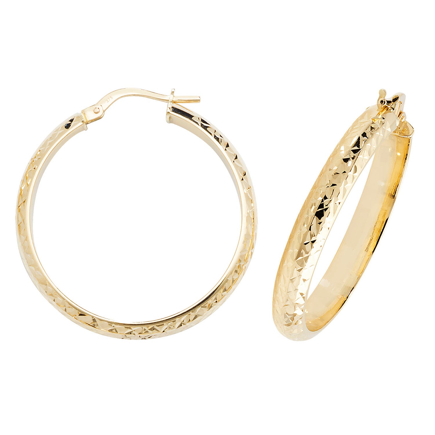 9CT YEL GOLD 25MM DC HOOP EARRINGS
