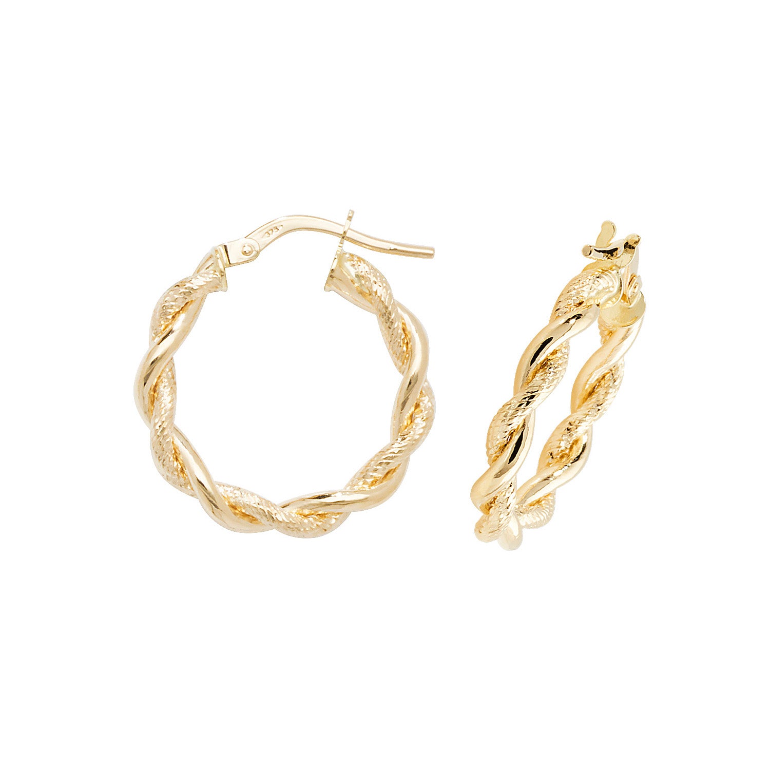 9CT YEL GOLD 15MM DC HOOP EARRINGS