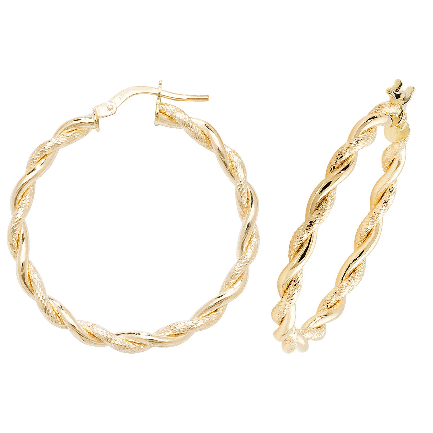 9CT YEL GOLD 25MM DC HOOP EARRINGS