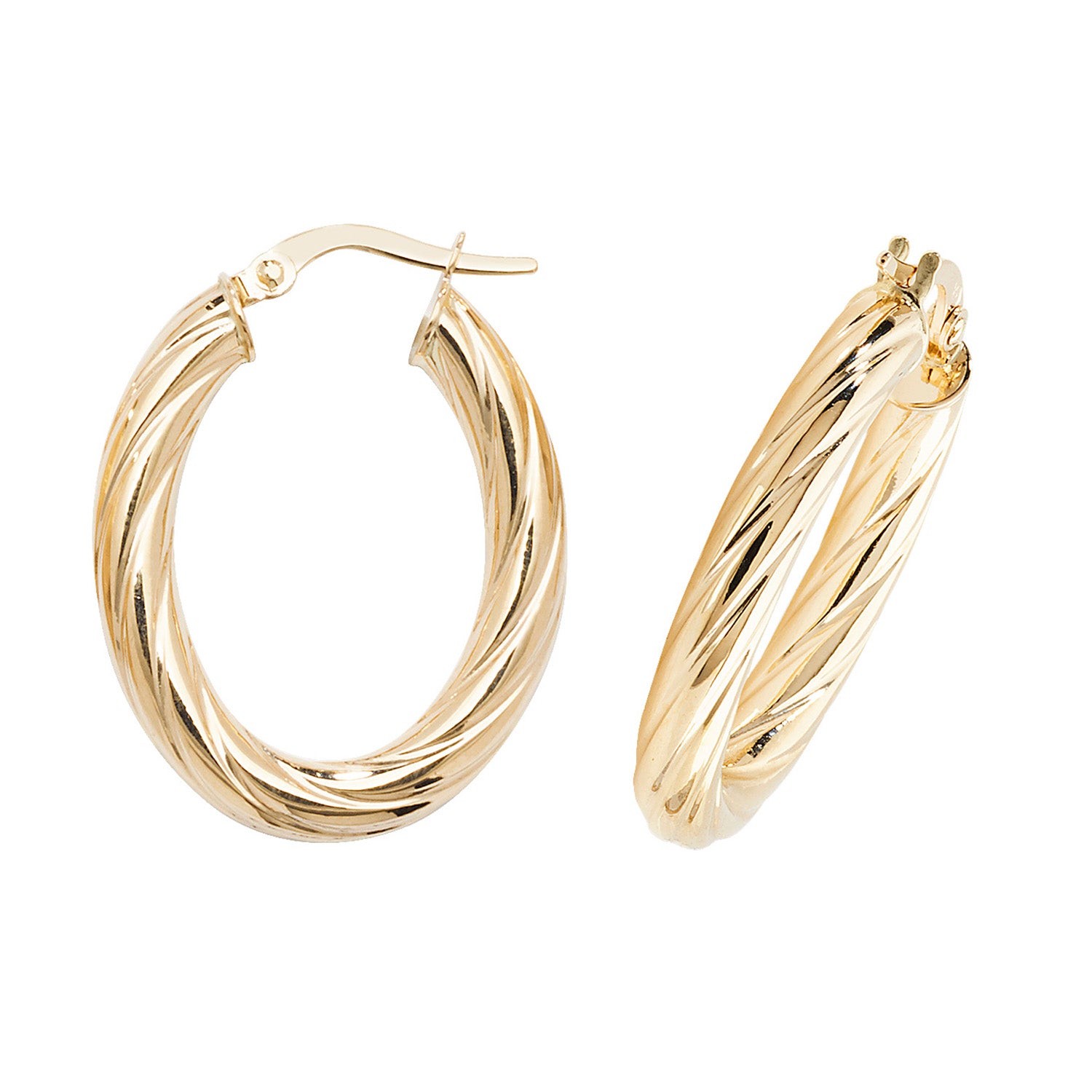 9CT YEL GOLD OVL HOOP EARRINGS