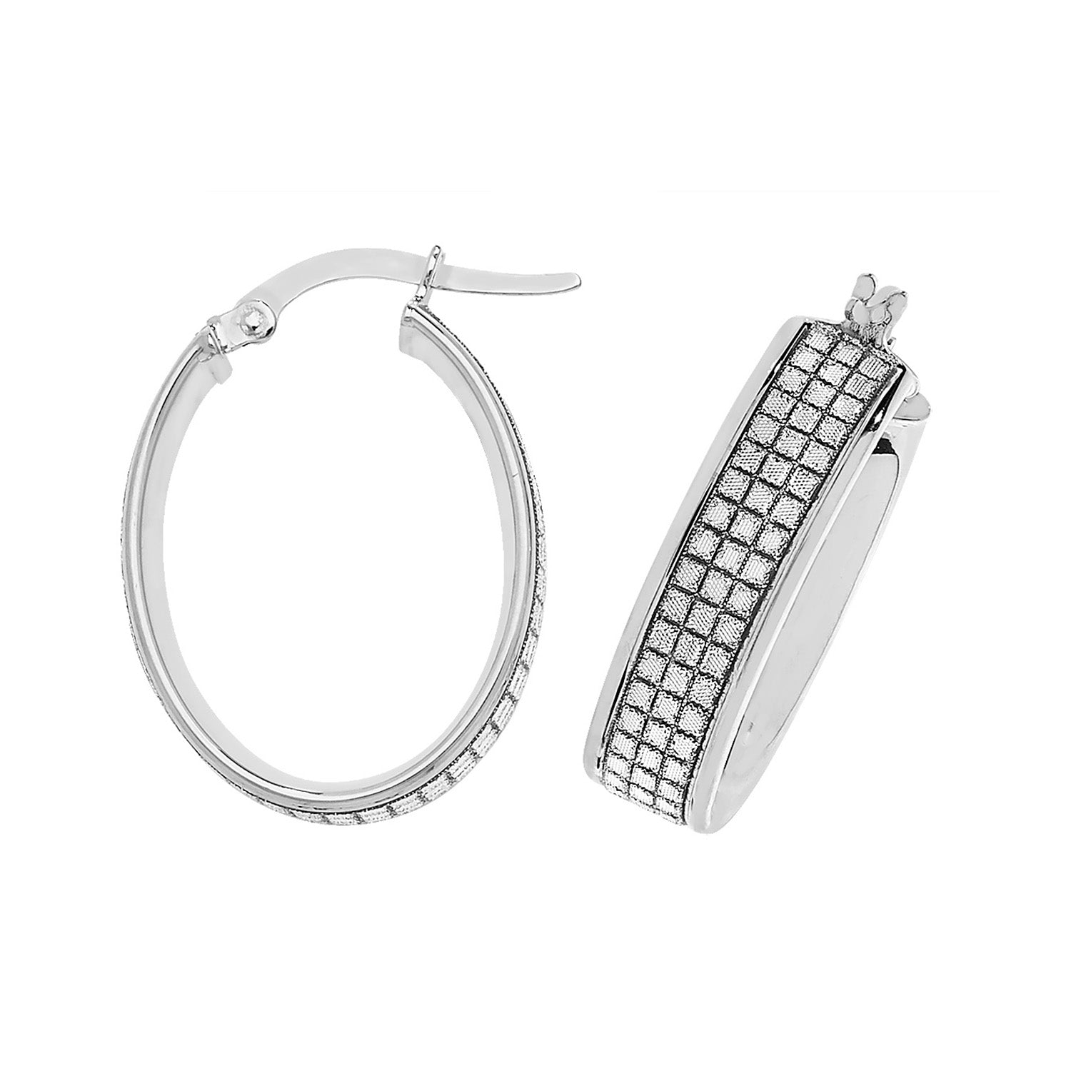 9CT WHT GOLD OVL HOOP EARRINGS
