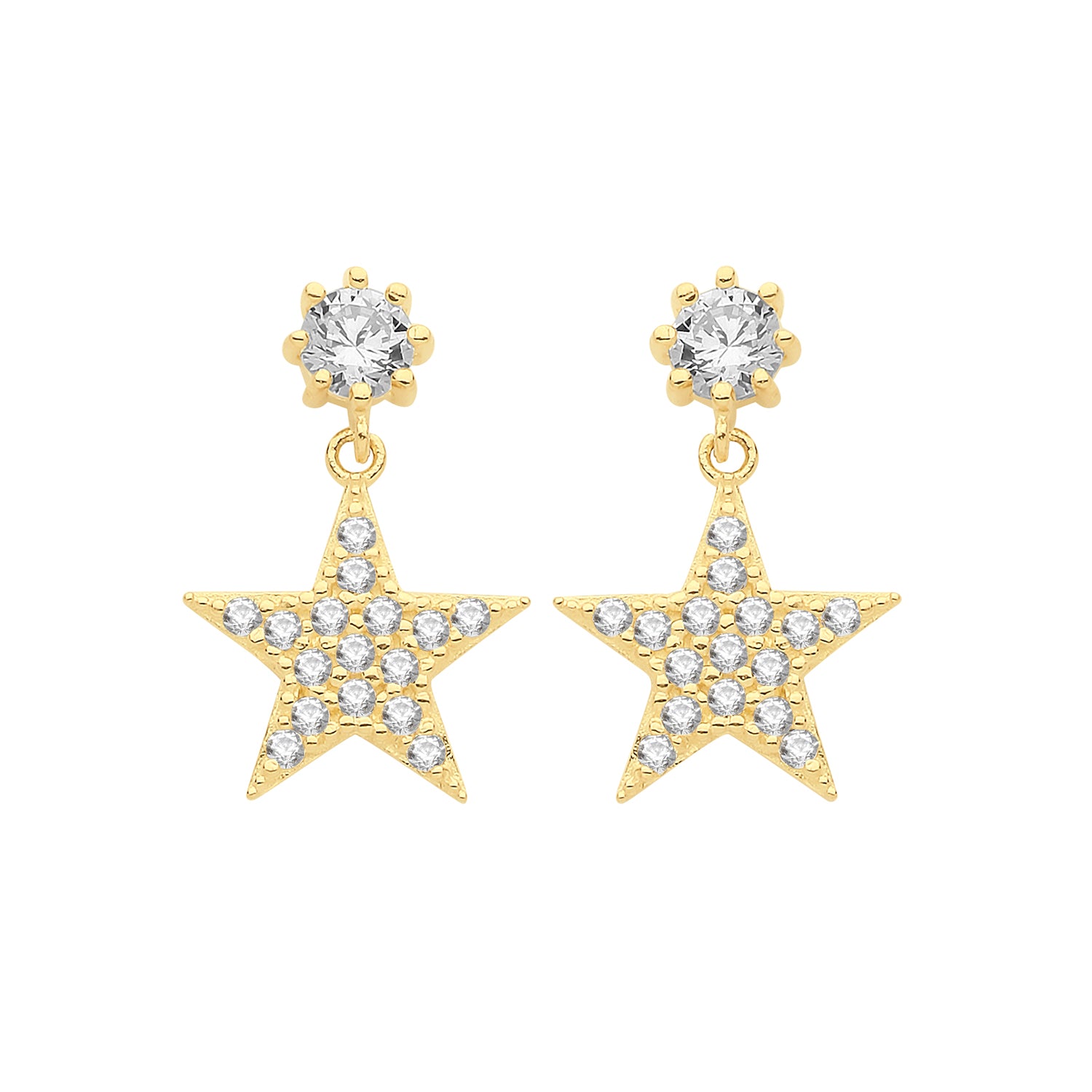 9CT YEL GOLD CZ STAR DROP EARRINGS
