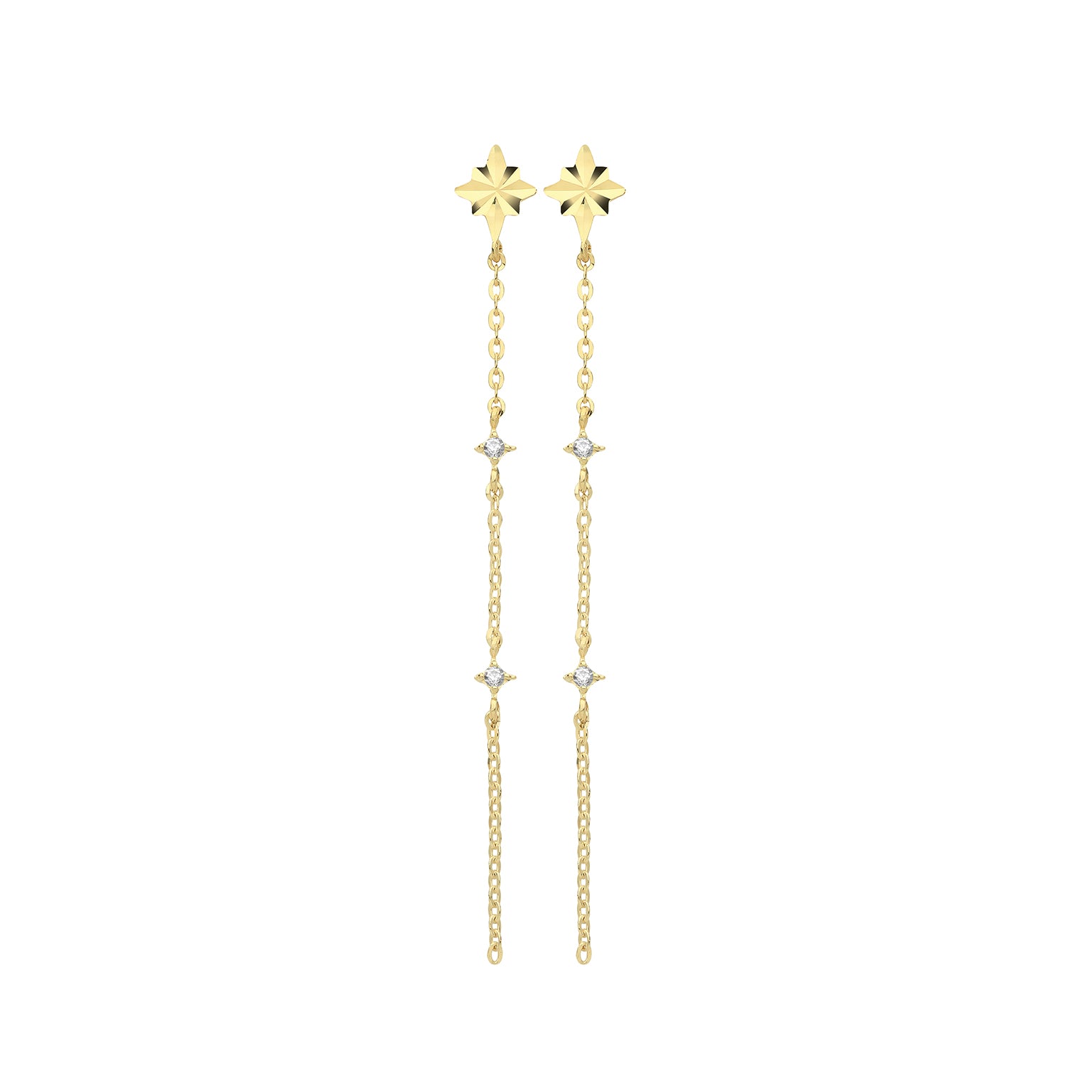 9CT YEL GOLD CZ CHAIN DROP EARRINGS