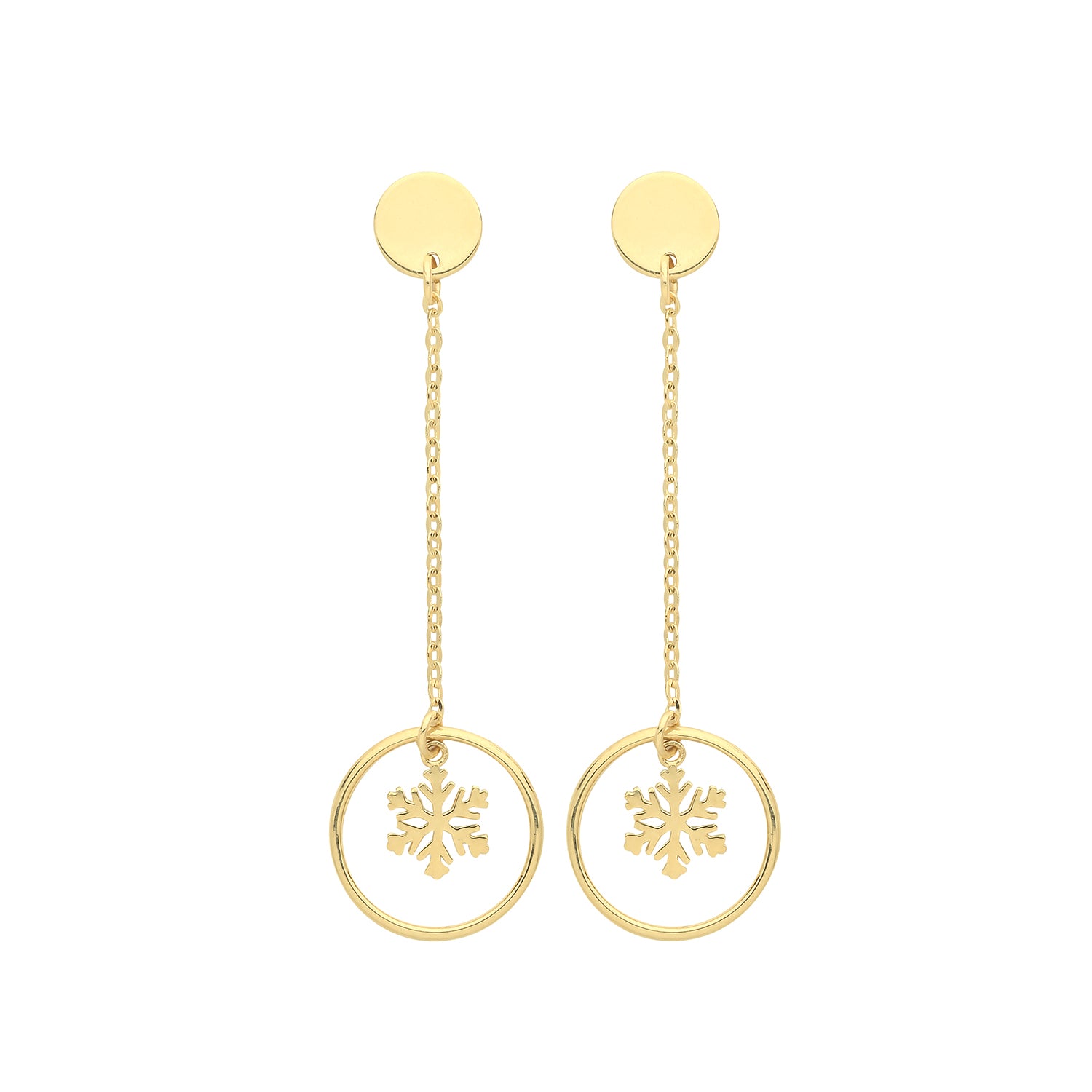 9CT YEL GOLD SNOWFLAKE DROP EARRINGS
