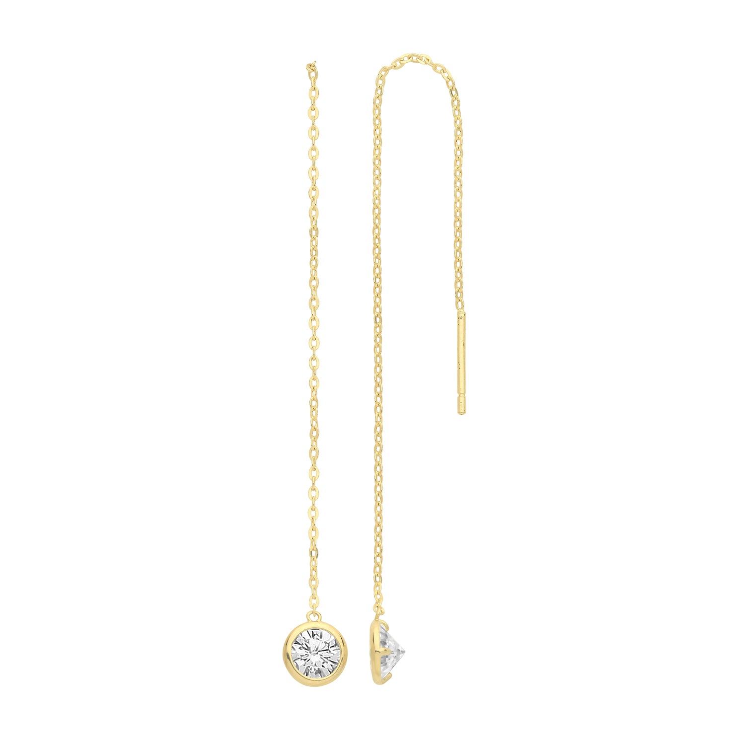 9CT YEL GOLD THREAD THROUGH BEZEL CZ DROP EARRINGS