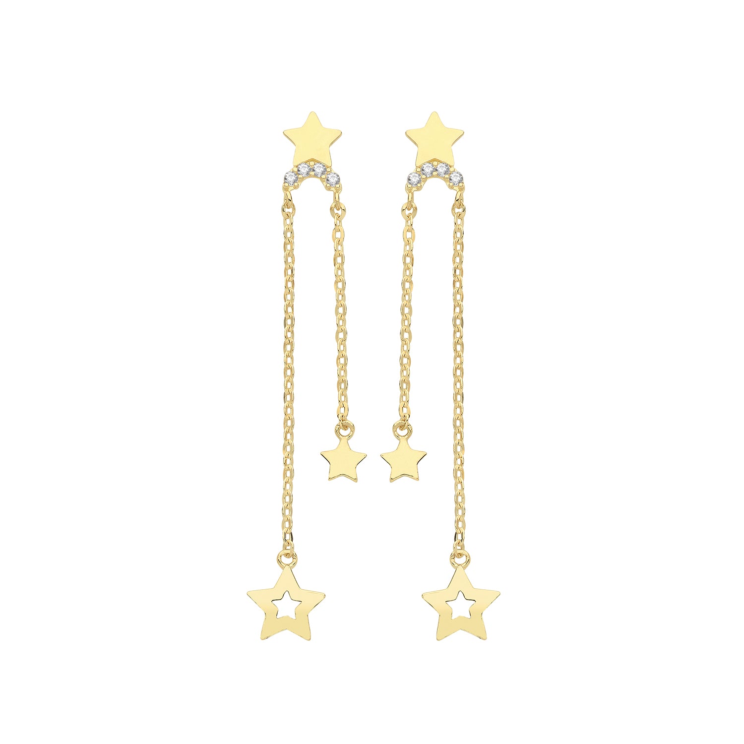 9CT YEL GOLD CZ STAR DROP EARRINGS
