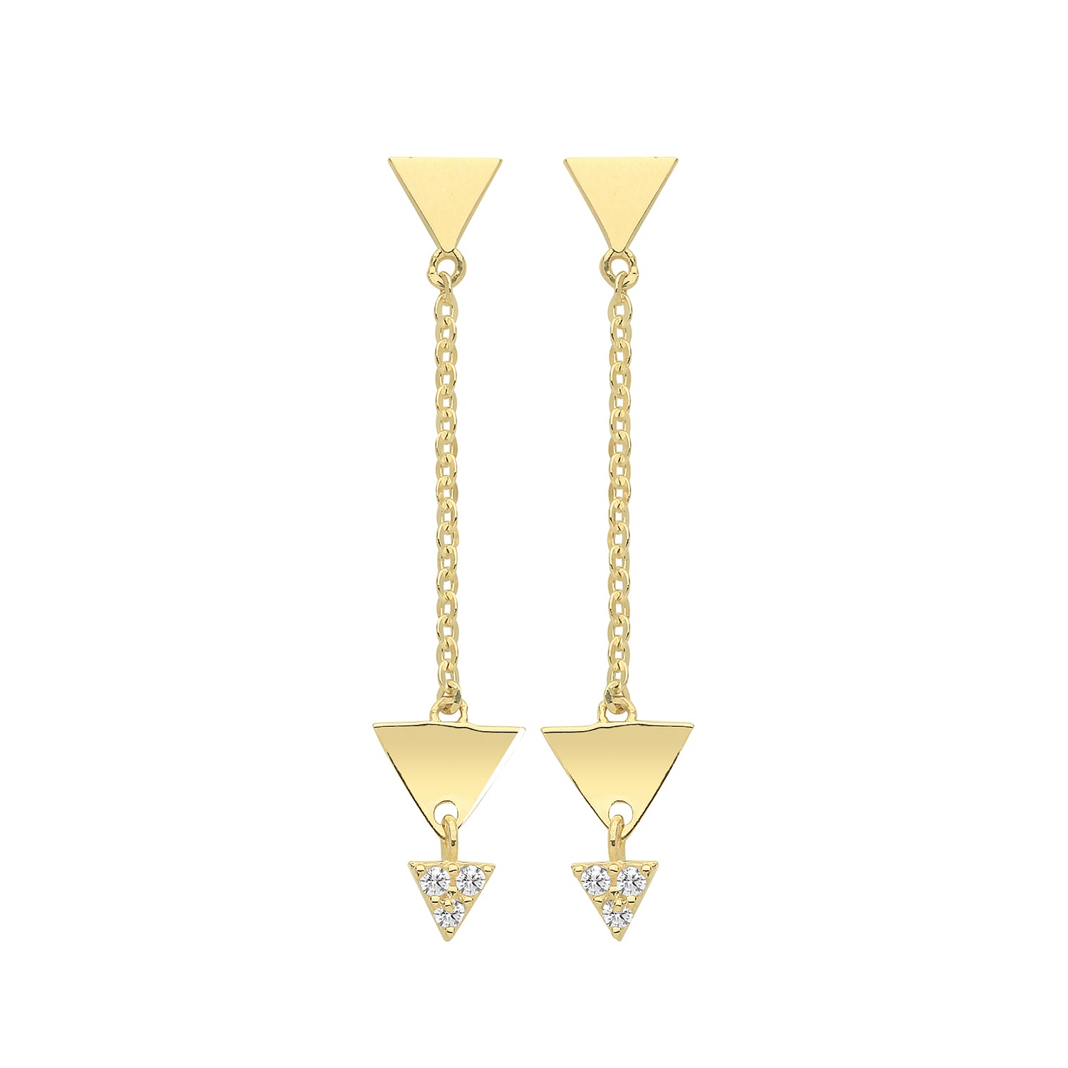 9CT YEL GOLD CZ 3 TRIANGLES DROP EARRINGS