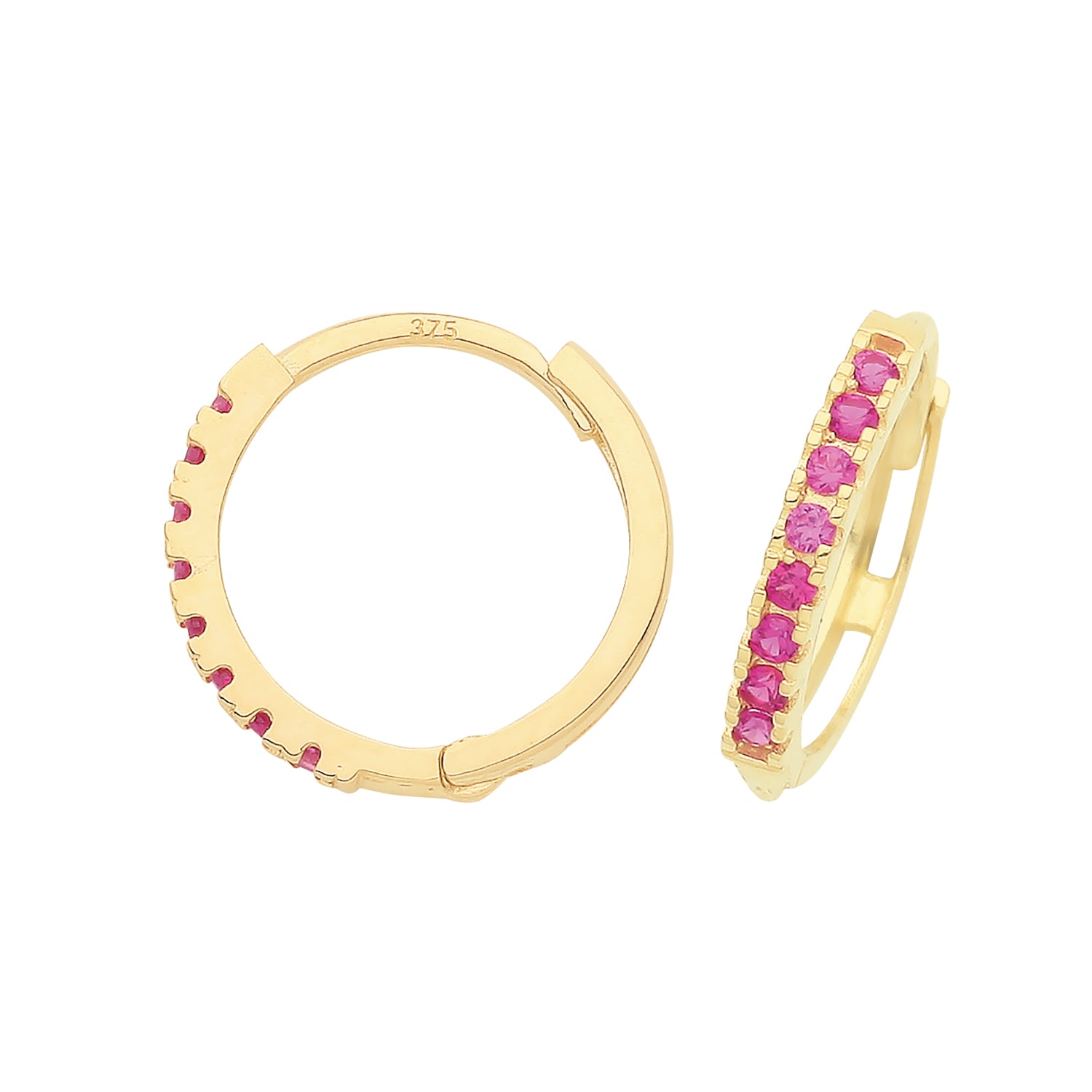 9CT YEL GOLD RUBY RED CZ HUGGIES 11MM