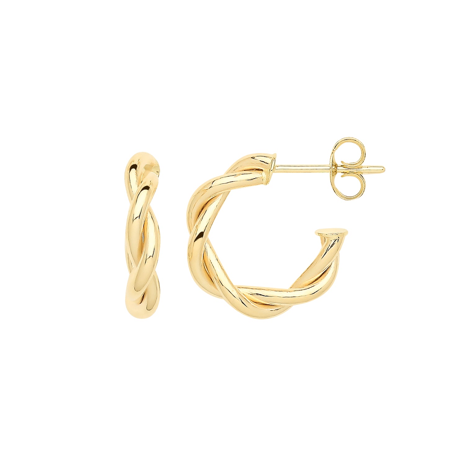 9CT YEL GOLD 12MM TWISTED HOOPS WITH POST