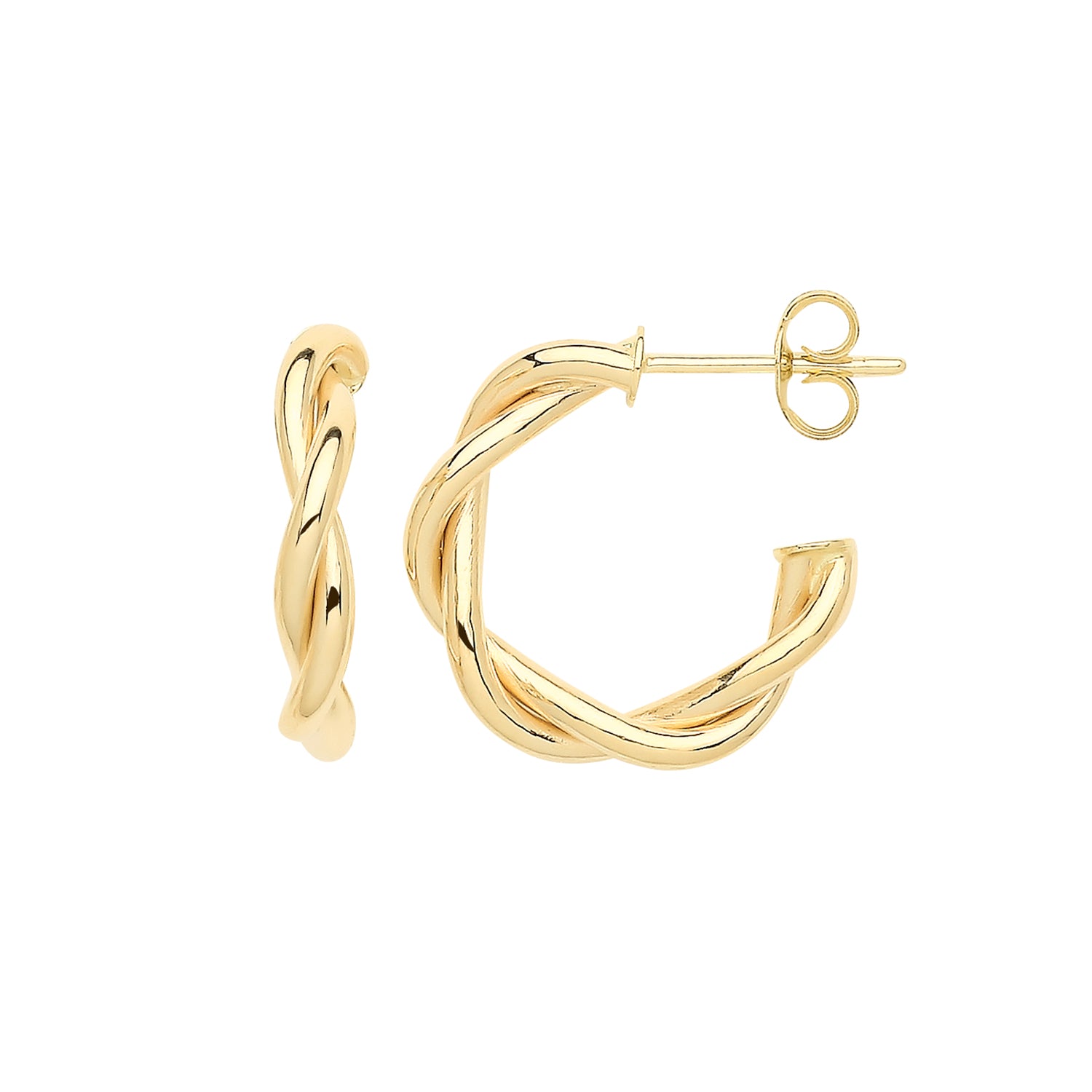 9CT YEL GOLD 12MM TWISTED HOOPS WITH POST