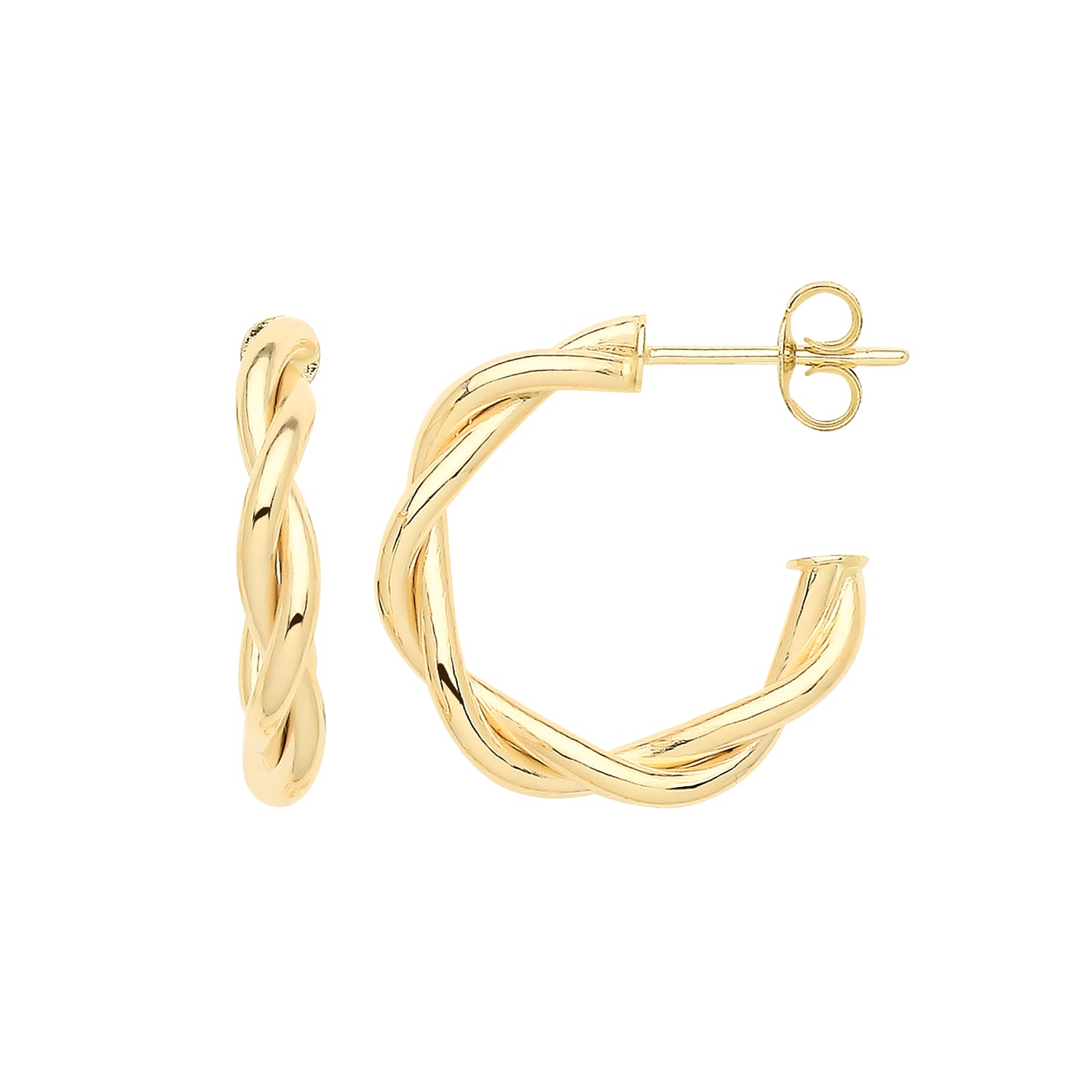 9CT YEL GOLD 12MM TWISTED HOOPS WITH POST