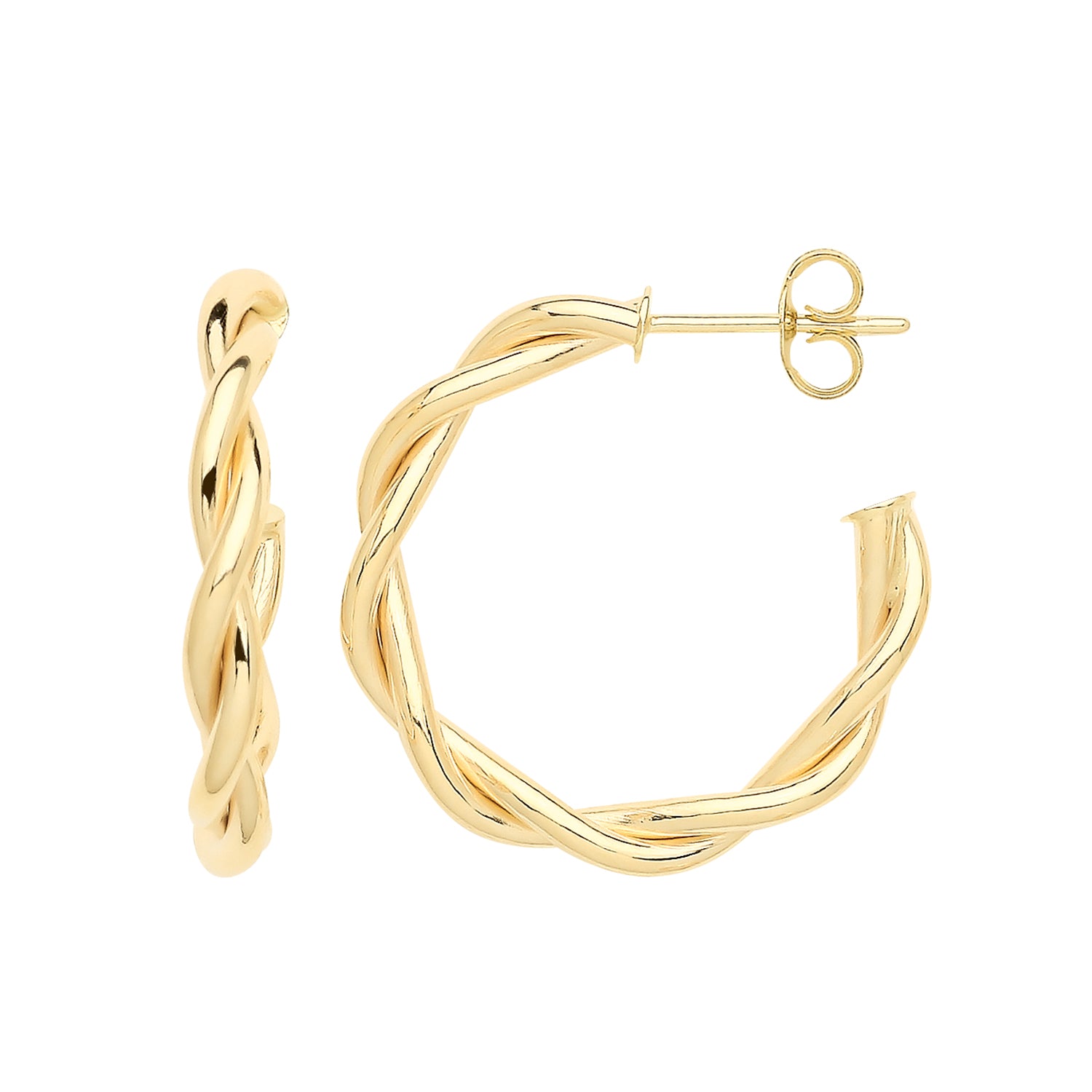 9CT YEL GOLD 12MM TWISTED HOOPS WITH POST