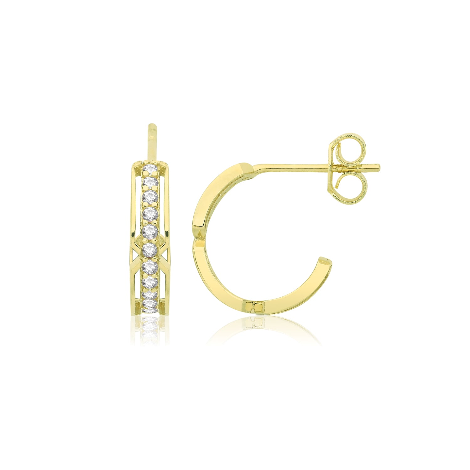 9CT YEL GOLD HALF HOOP CZ EARRINGS