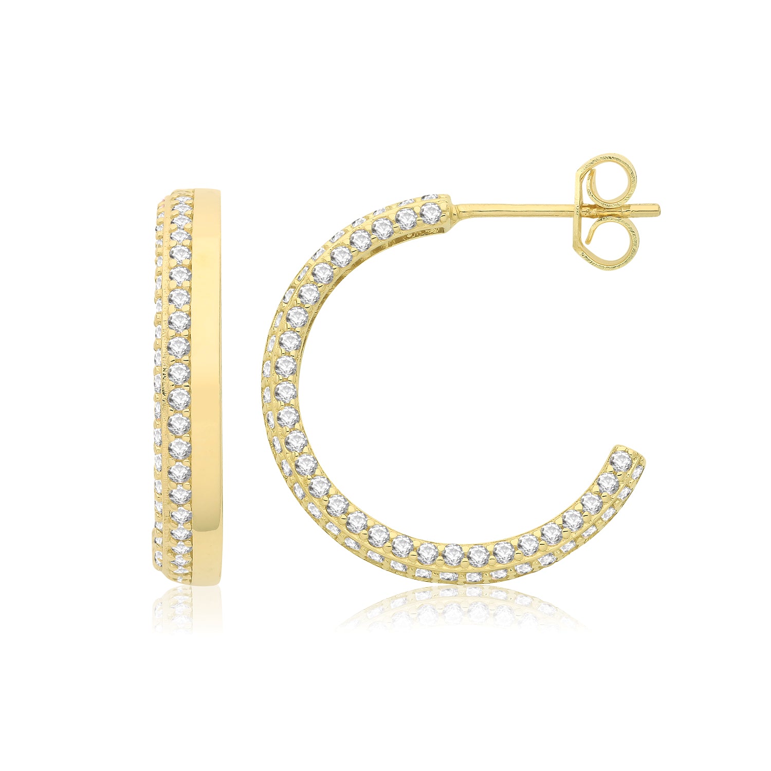 9CT YEL GOLD HALF HOOP CZ EARRINGS