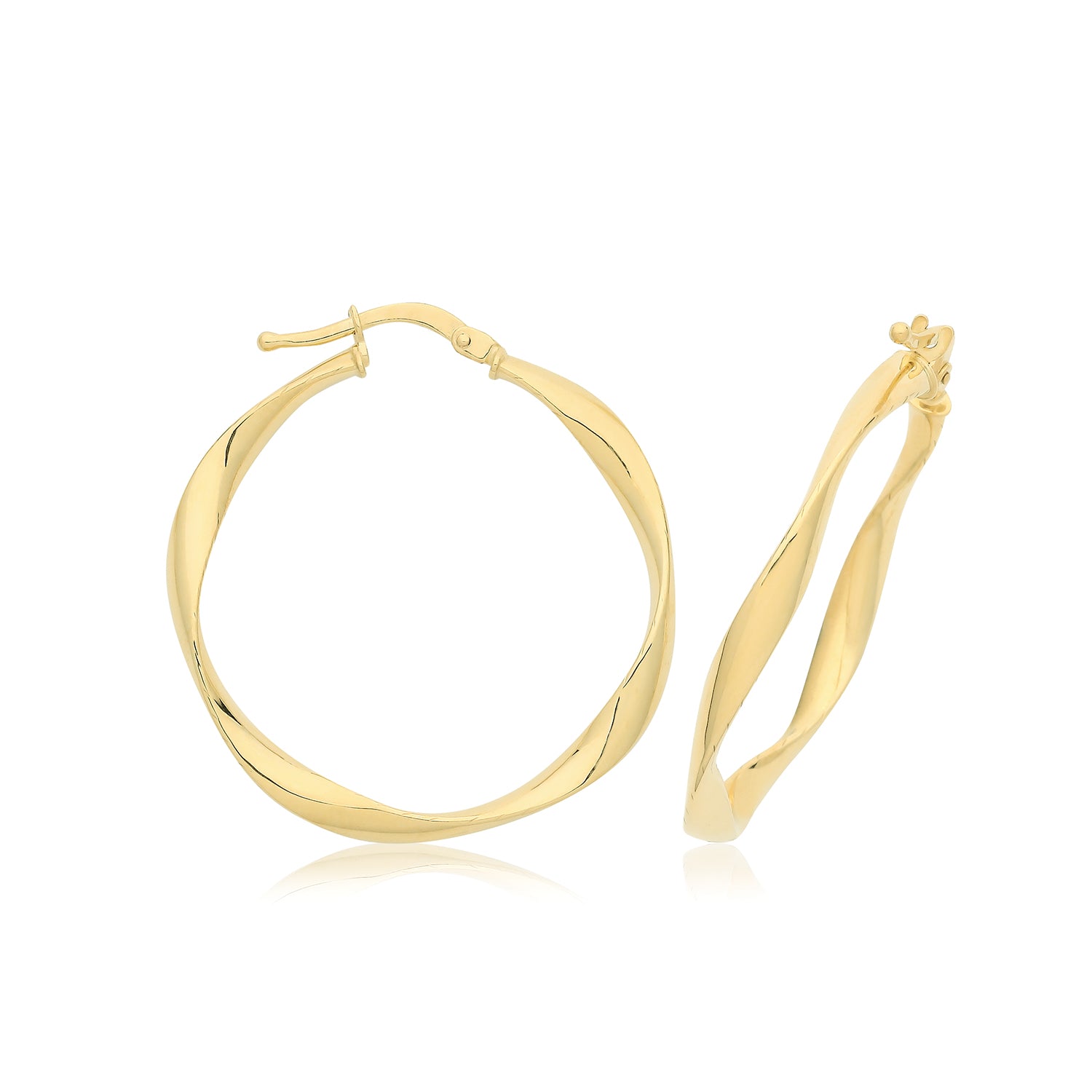 9CT YEL GOLD 15MM GENTLE TWIST HOOP EARRINGS
