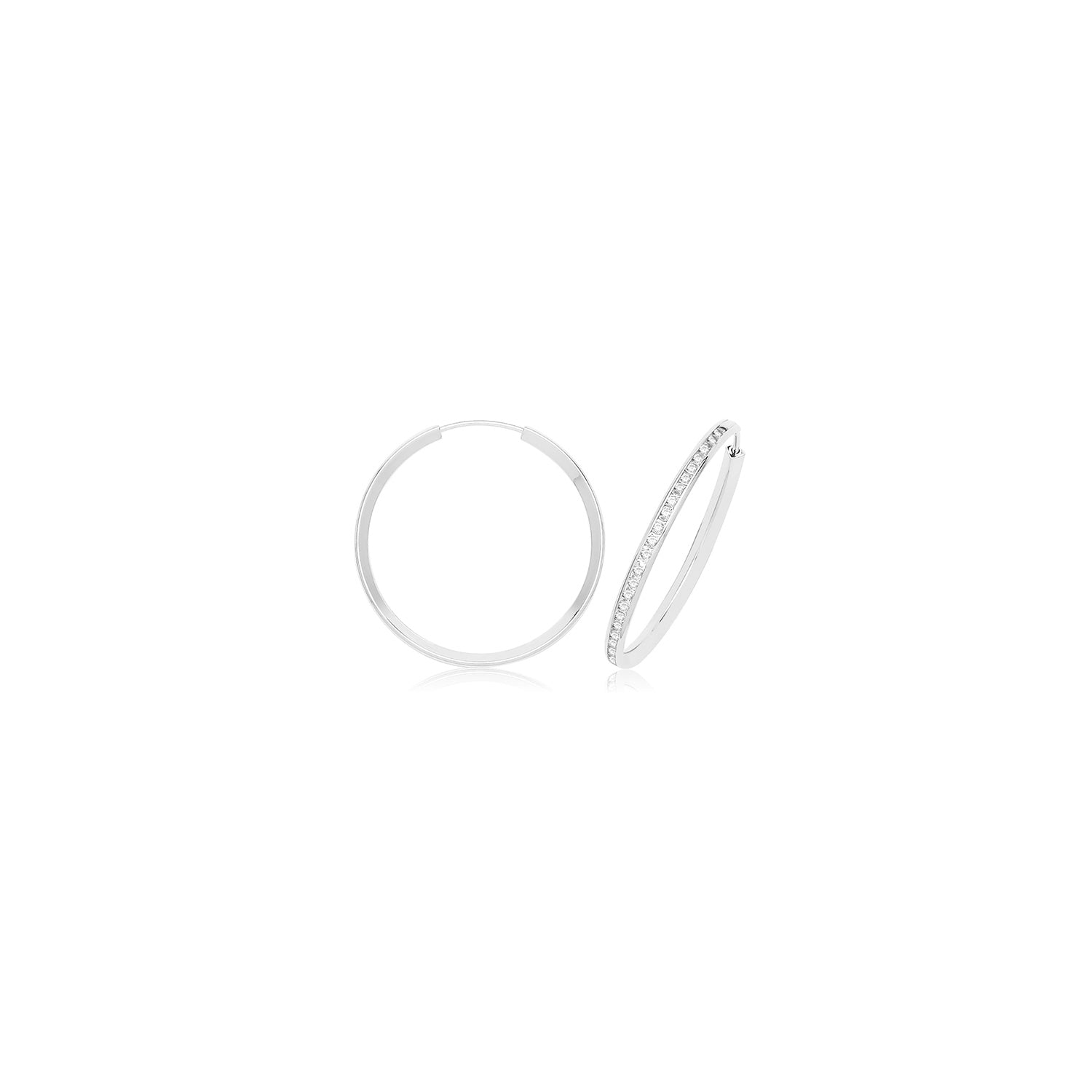 9CT WHITE GOLD THIN CZ HOOPS