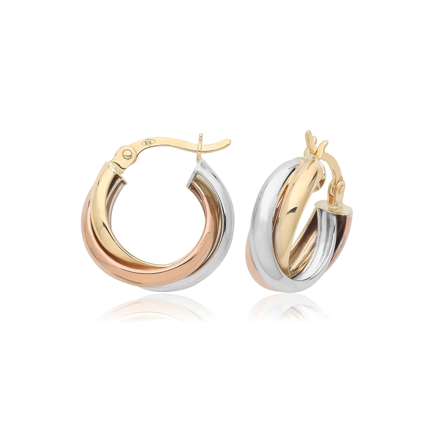 9CT GOLD TRICOLOUR TWISTED HOOPS