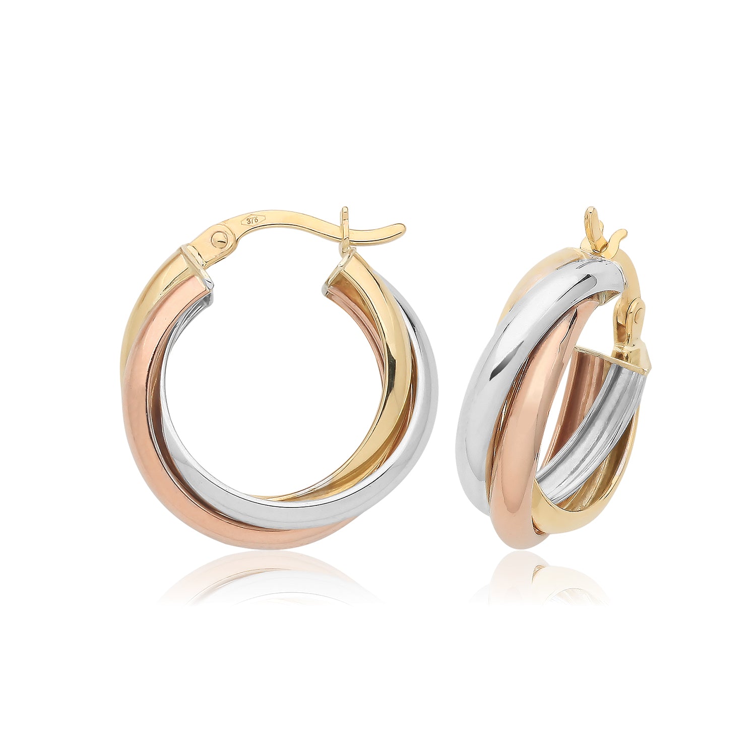 9CT GOLD TRICOLOUR TWISTED HOOPS