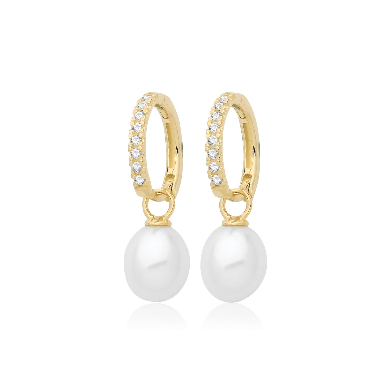 9CT YEL GOLD CZ PEARL DROP HOOPS