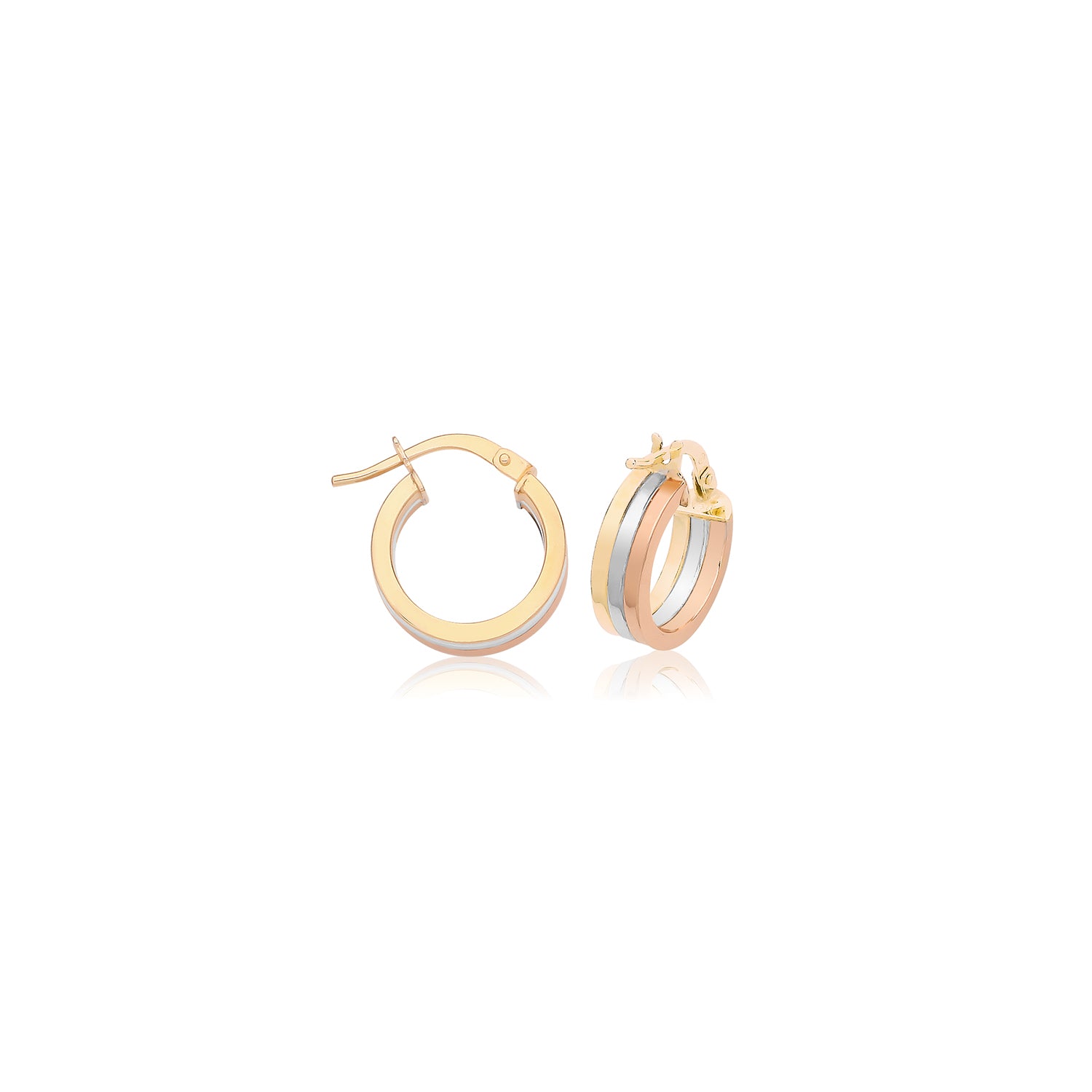 9CT 3 COL. GOLD 10MM HOOP EARRINGS