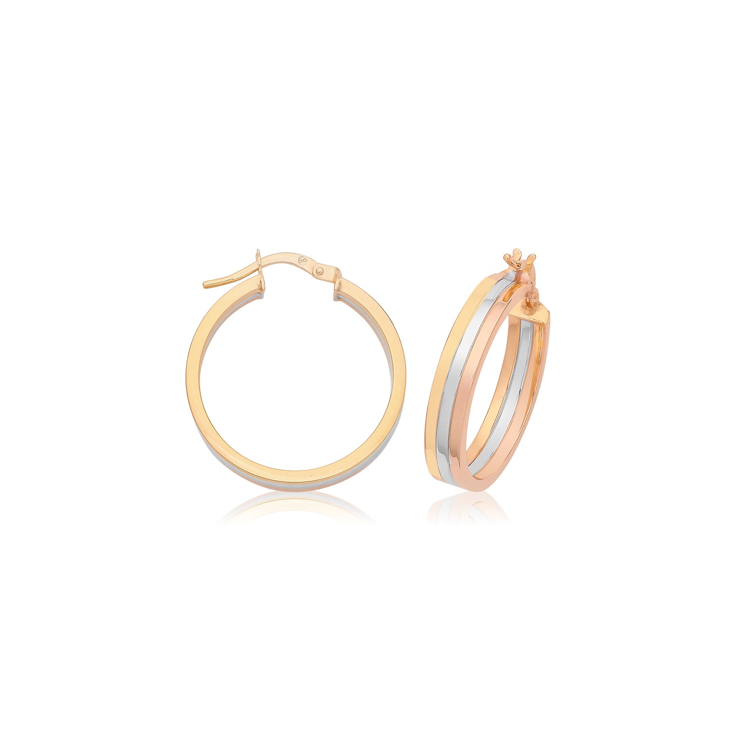 9CT 3 COL. GOLD 20MM HOOP EARRINGS