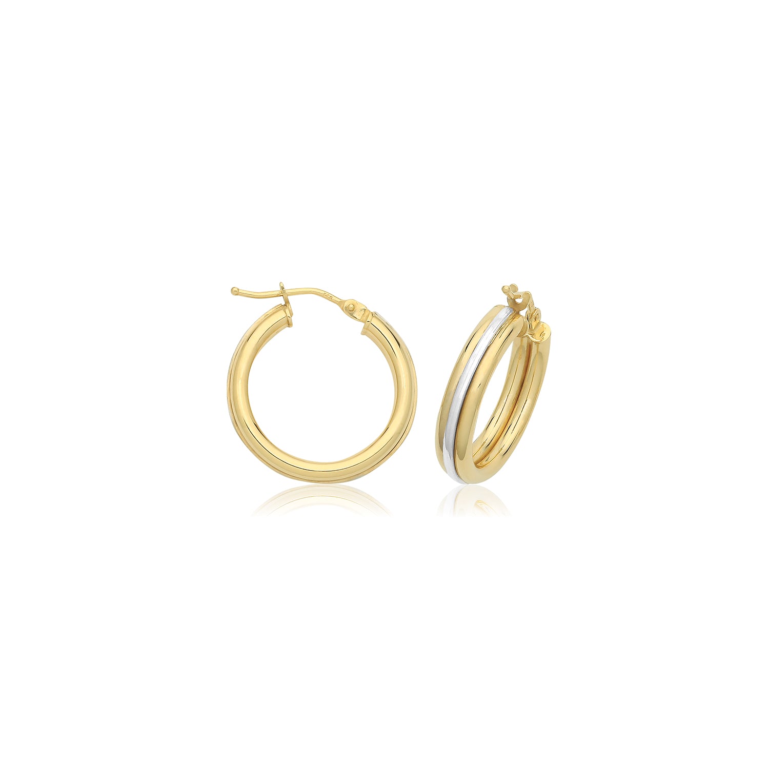 9CT YEL/W GOLD 15MM HOOP EARRINGS