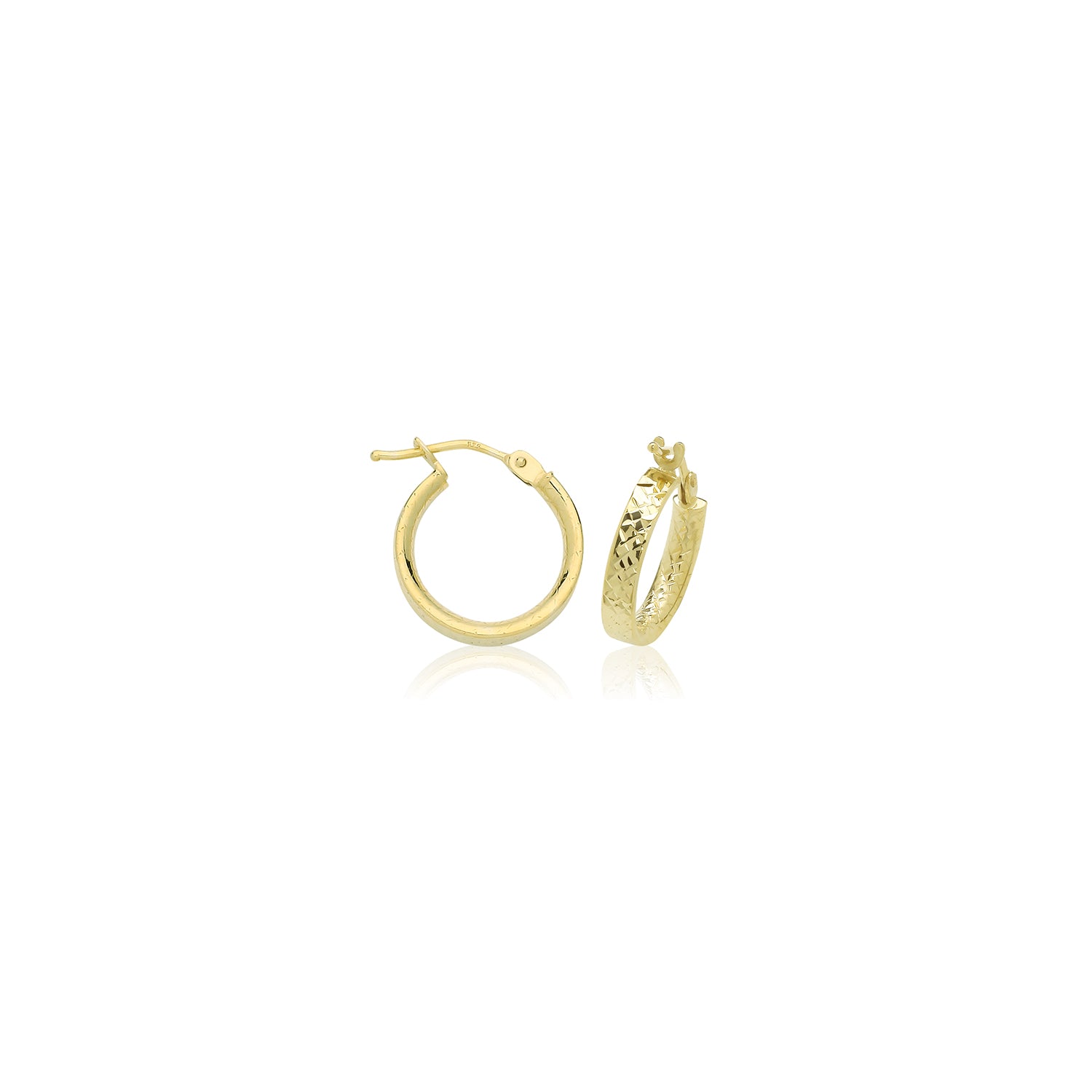 9CT YEL GOLD 10MM D/C HOOP EARRINGS