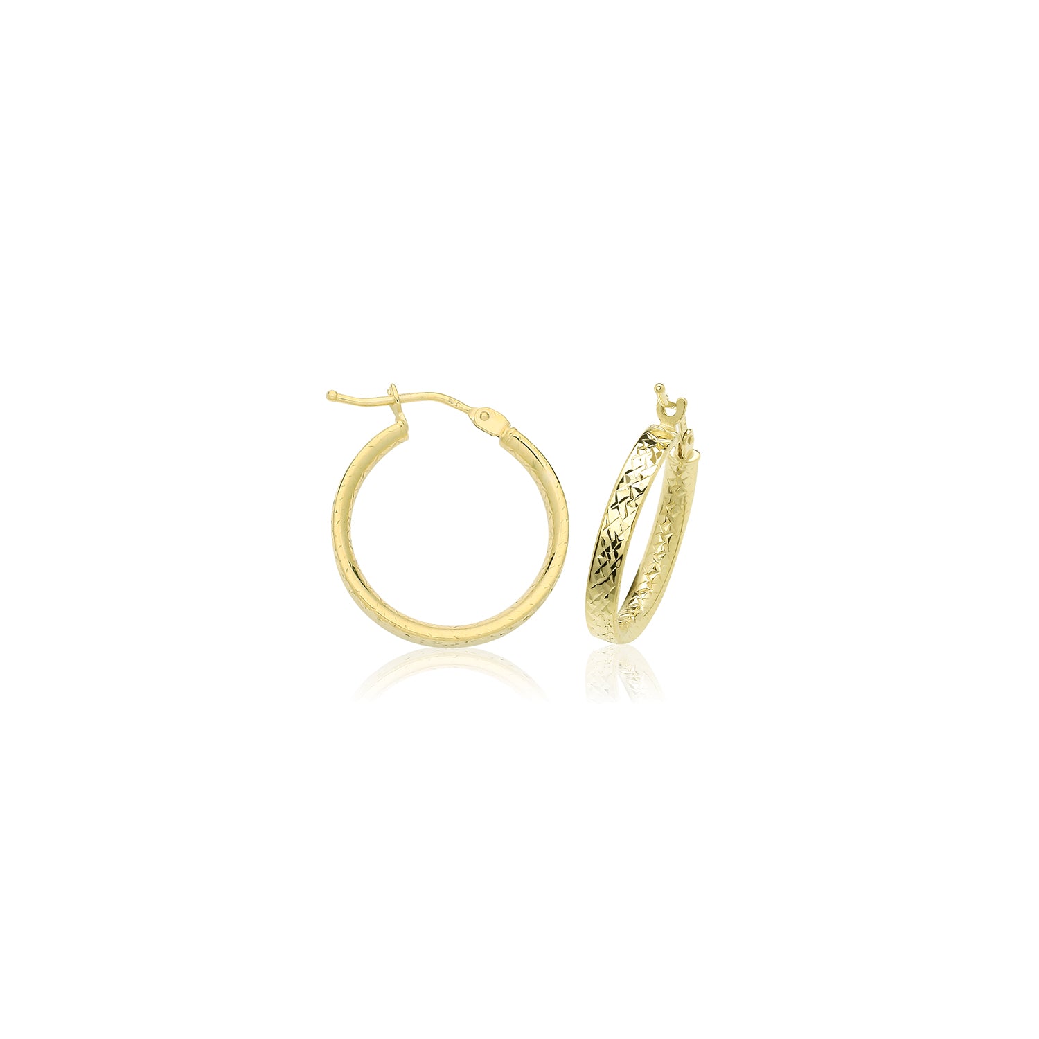 9CT YEL GOLD 15MM D/C HOOP EARRINGS