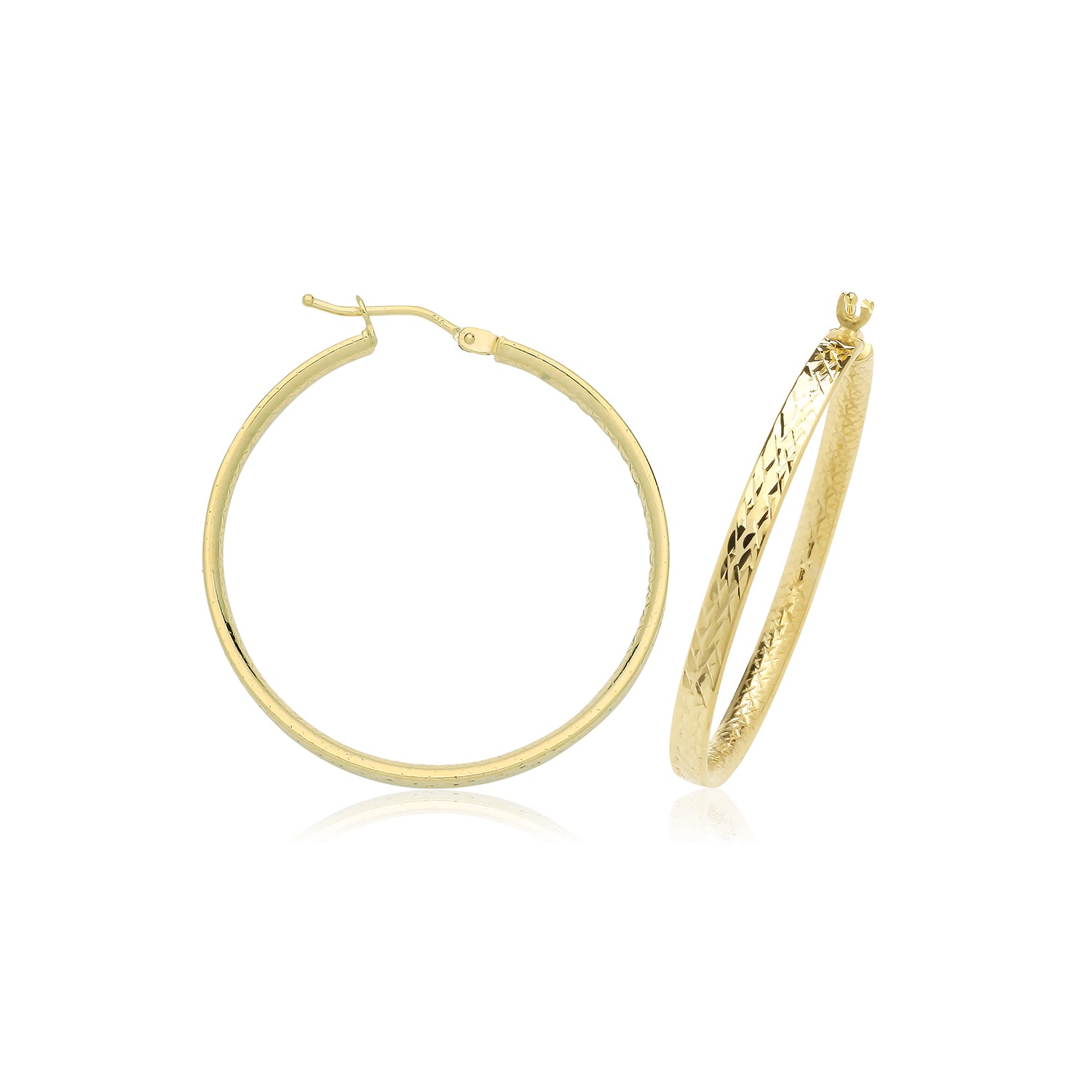9CT YEL GOLD 30MM D/C HOOP EARRINGS