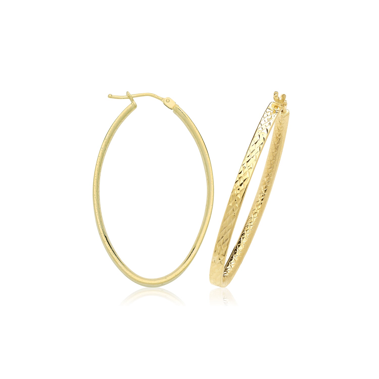 9CT YEL GOLD 30MM D/C OVAL HOOP EARRINGS